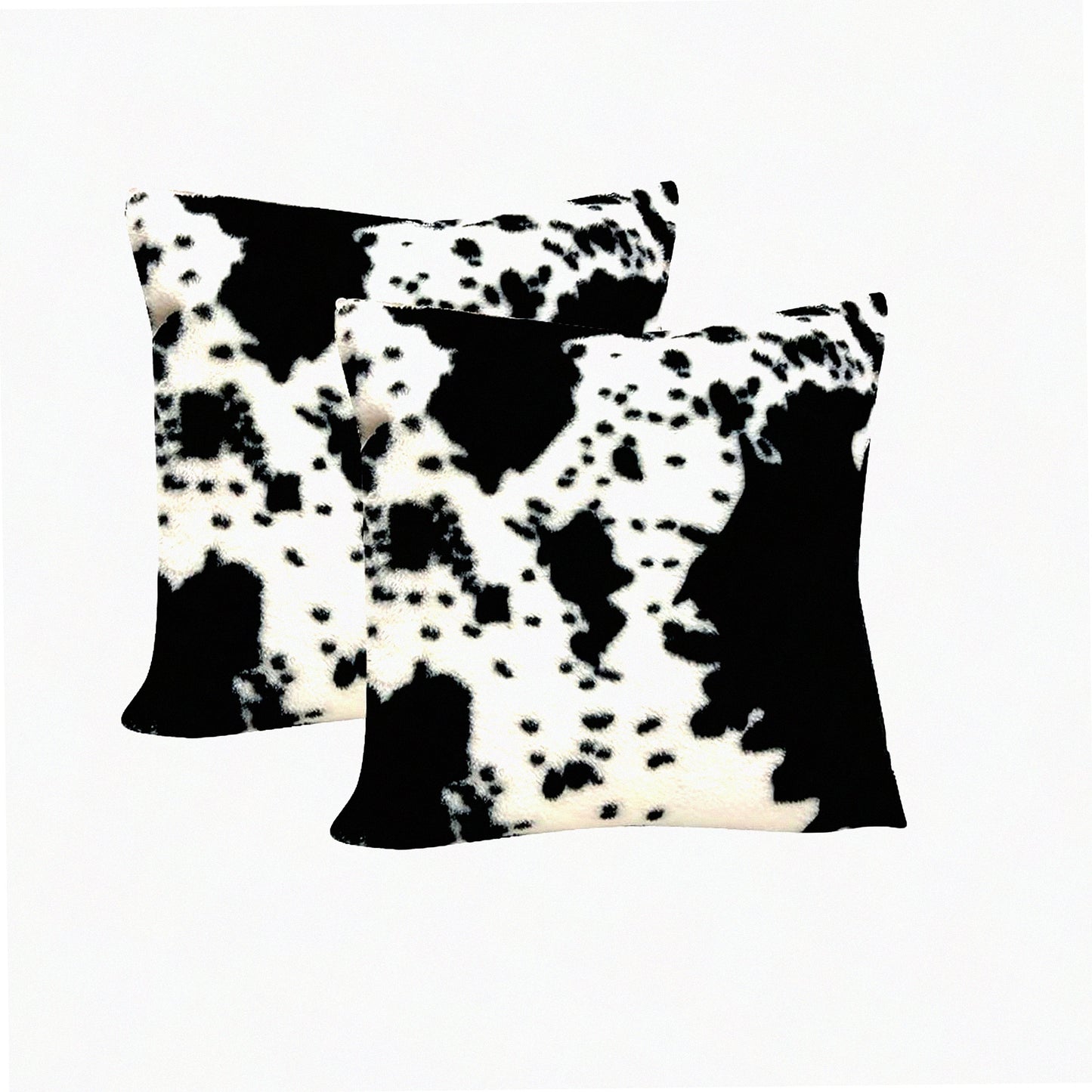 Cozy Flurry Farmhouse Cowhide Throw Pillow Covers - Set of 2, Animal Print, Black White Pattern, Soft Fleece, Couch Bed Sofa Accent, 22x22Inch