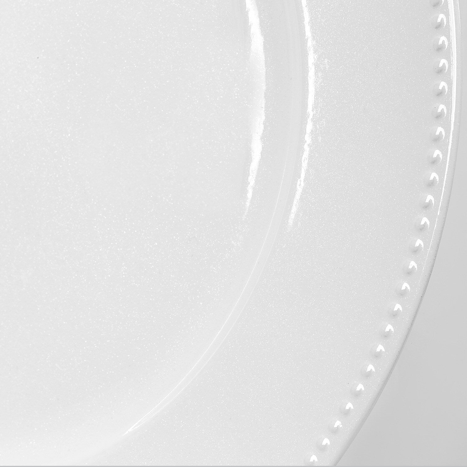 Pearlized White Plastic Charger Plates with Beaded Rims, 13 in. (Pack of 12)