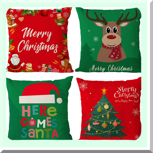 Merry Tree Holiday Pillow Covers - Set of 4 Red Green Xmas Throw Pillow Cases 18x18 Inch for Outdoor Couch Sofa Cushions