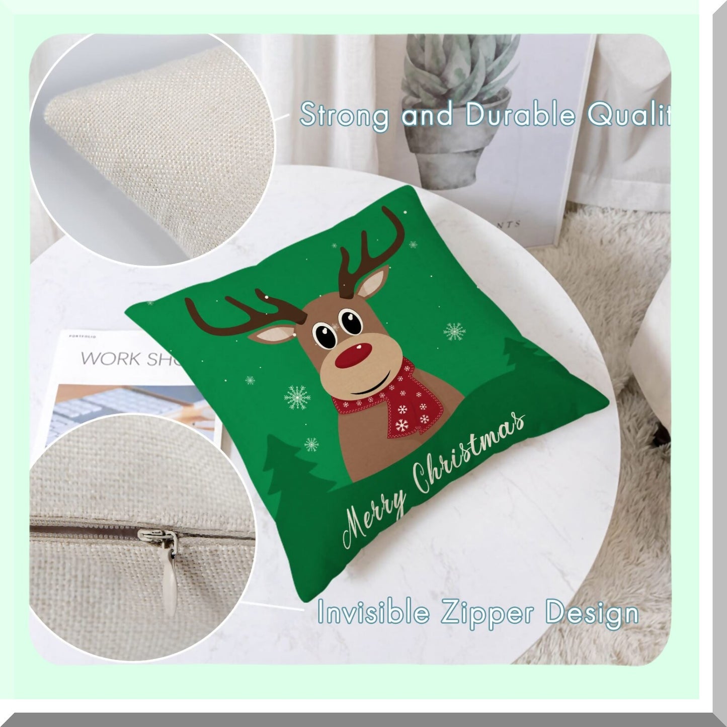 Merry Tree Holiday Pillow Covers - Set of 4 Red Green Xmas Throw Pillow Cases 18x18 Inch for Outdoor Couch Sofa Cushions
