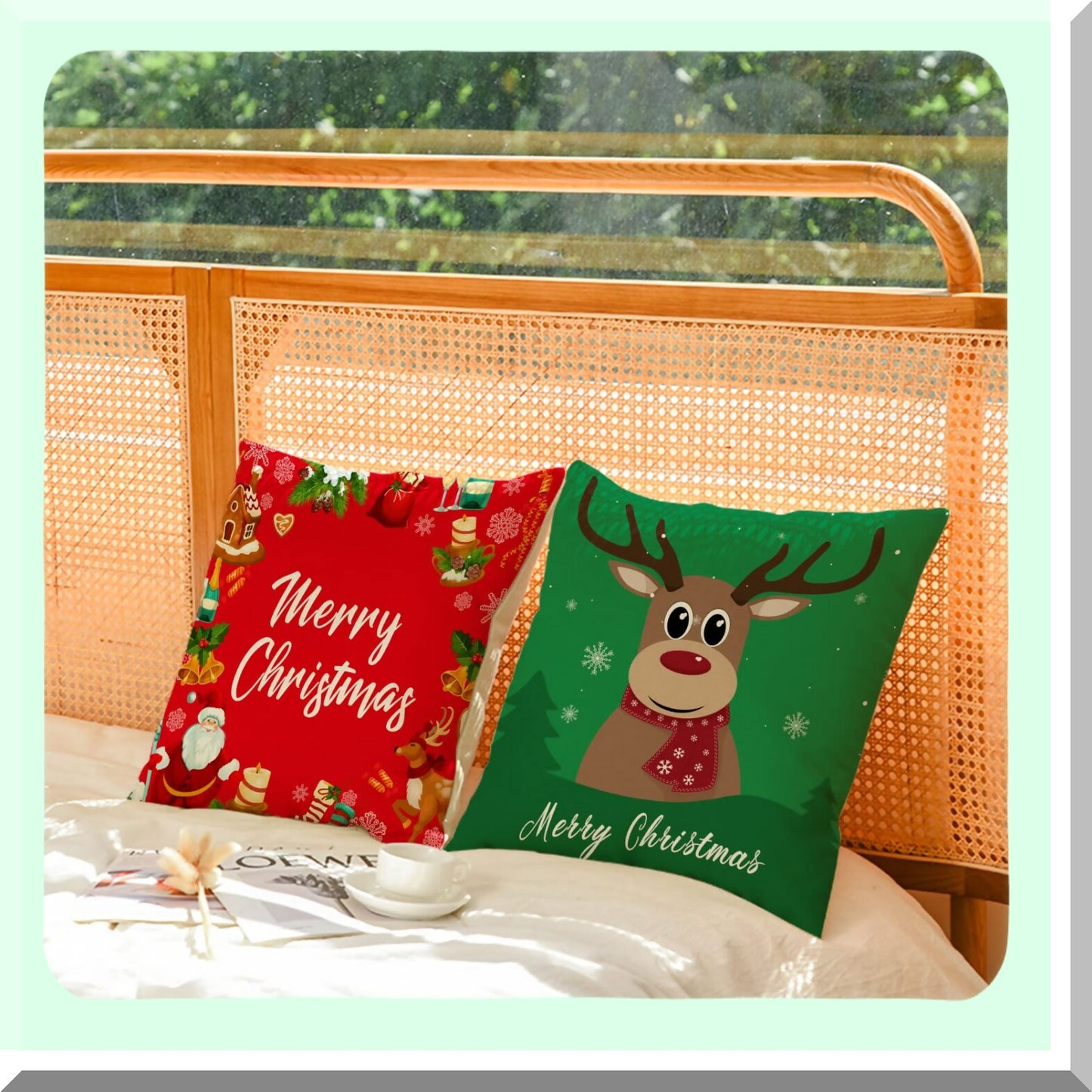 Merry Tree Holiday Pillow Covers - Set of 4 Red Green Xmas Throw Pillow Cases 18x18 Inch for Outdoor Couch Sofa Cushions