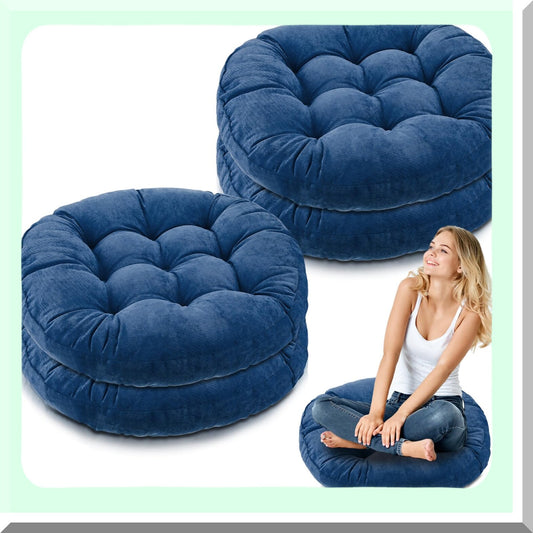 Navy Blue Meditation Floor Cushions Set - 4 Pcs Round Large Pillows for Adults & Kids, 22 x 22 Inch Floor Seating Cushions, Gift for Mindfulness