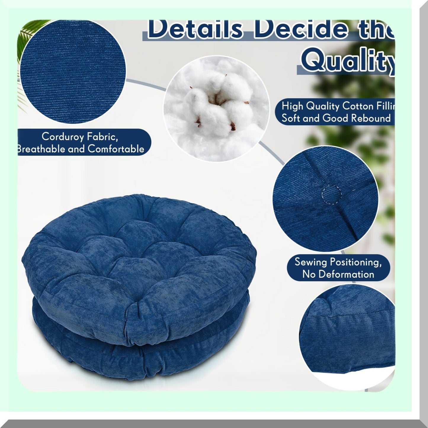 Navy Blue Meditation Floor Cushions Set - 4 Pcs Round Large Pillows for Adults & Kids, 22 x 22 Inch Floor Seating Cushions, Gift for Mindfulness