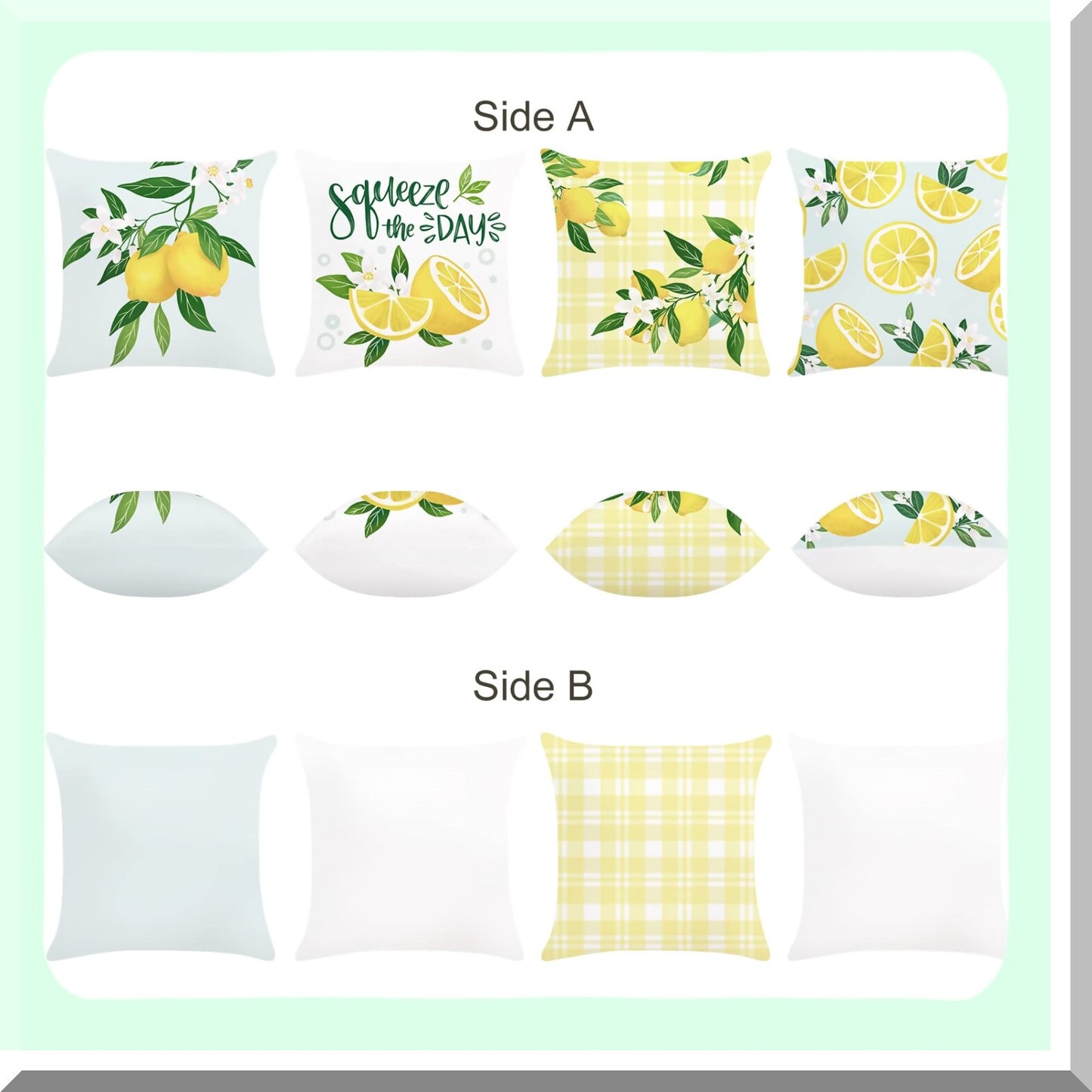 Summer Lemon Velvet Pillow Covers - Set of 4 Farmhouse Decorative Cushion Cases for Couch, Sofa, Patio & Garden Home Decor - 18 x 18 Inch Soft Fruit Theme