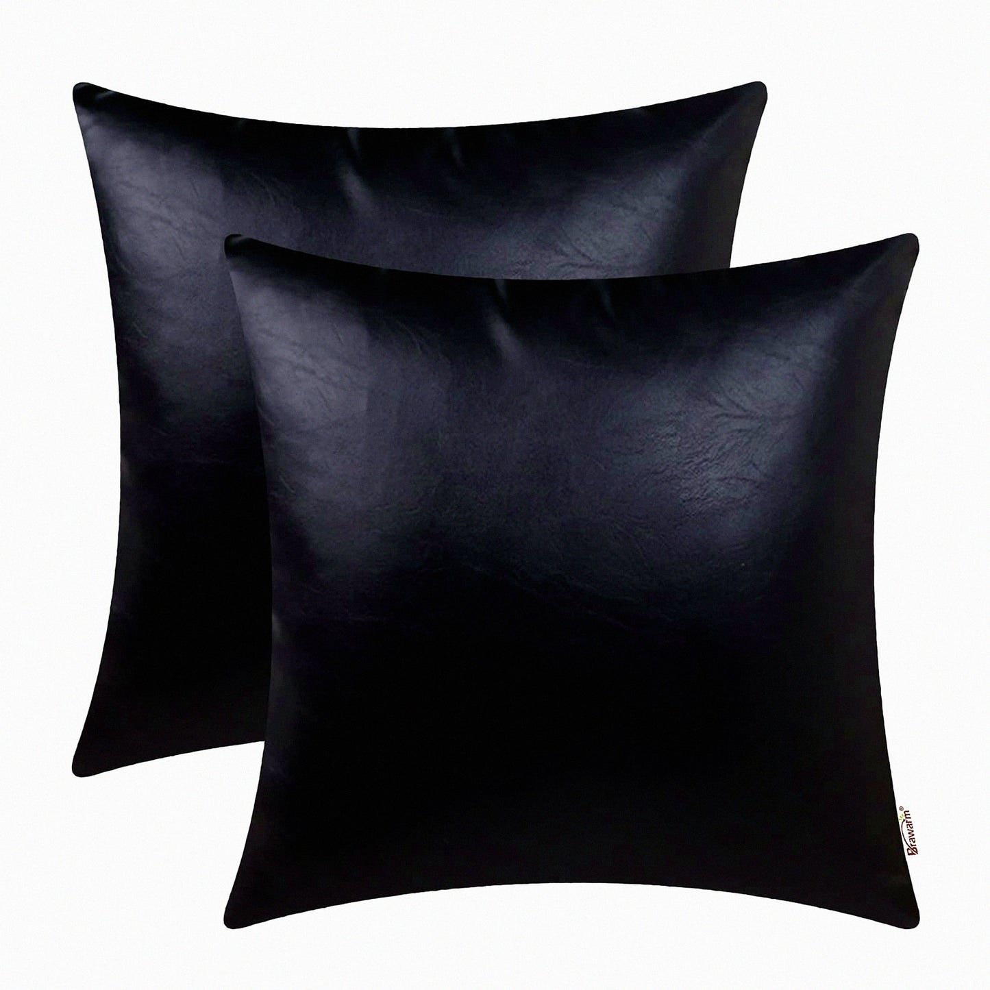 Black Leather Luxe Pillow Covers - Set of 2 | 18x18 Inch Solid Dyed Leather Pillowcases for Couch, Bed, Sofa, Garden - Home Decor Accent