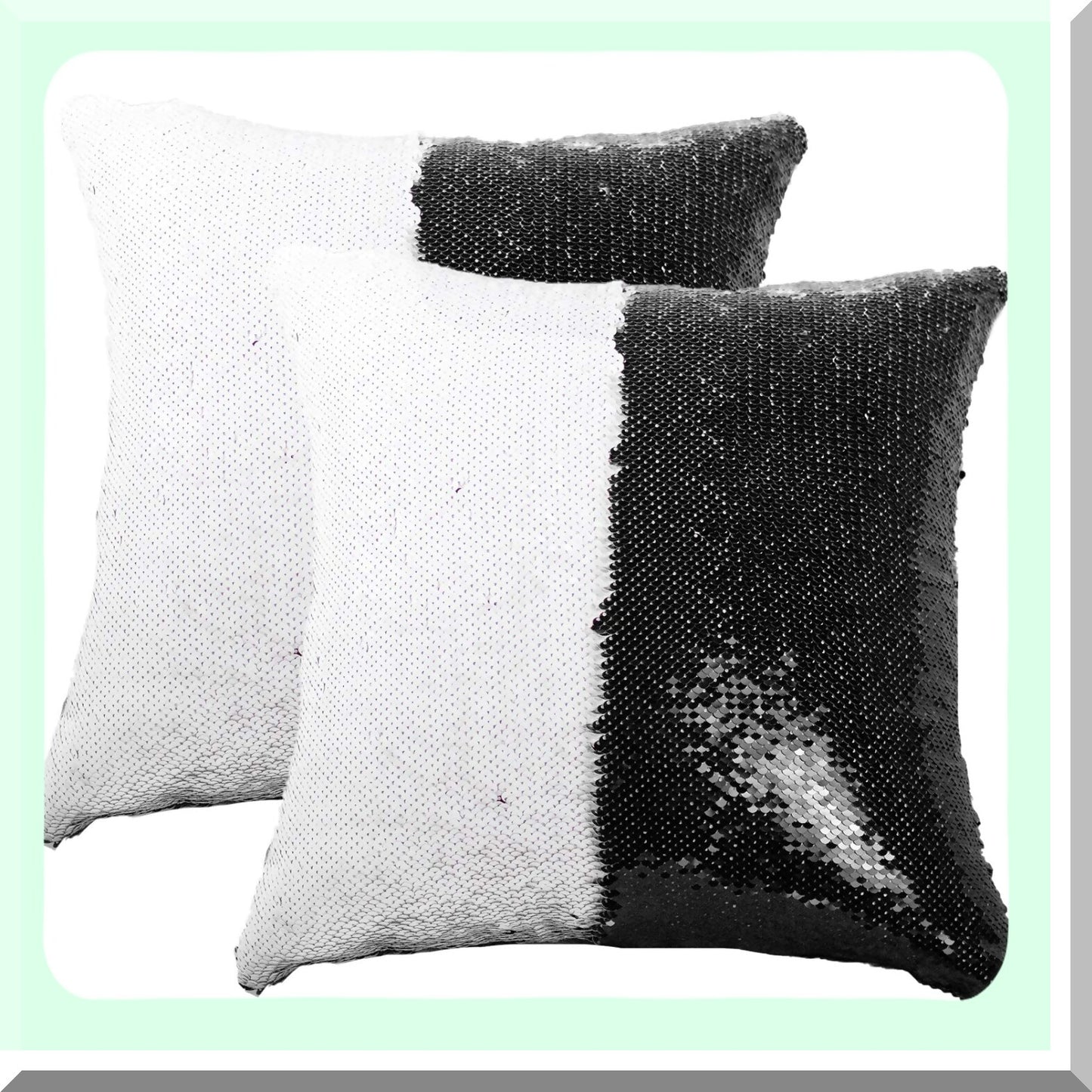 Mermaid Magic Reversible Sequin Pillowcase Set - Black 16x16 - Personalized Kids Decorative Cushion Covers - Sublimation Blank 2PCS