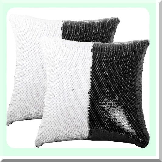 Mermaid Magic Reversible Sequin Pillowcase Set - Black 16x16 - Personalized Kids Decorative Cushion Covers - Sublimation Blank 2PCS