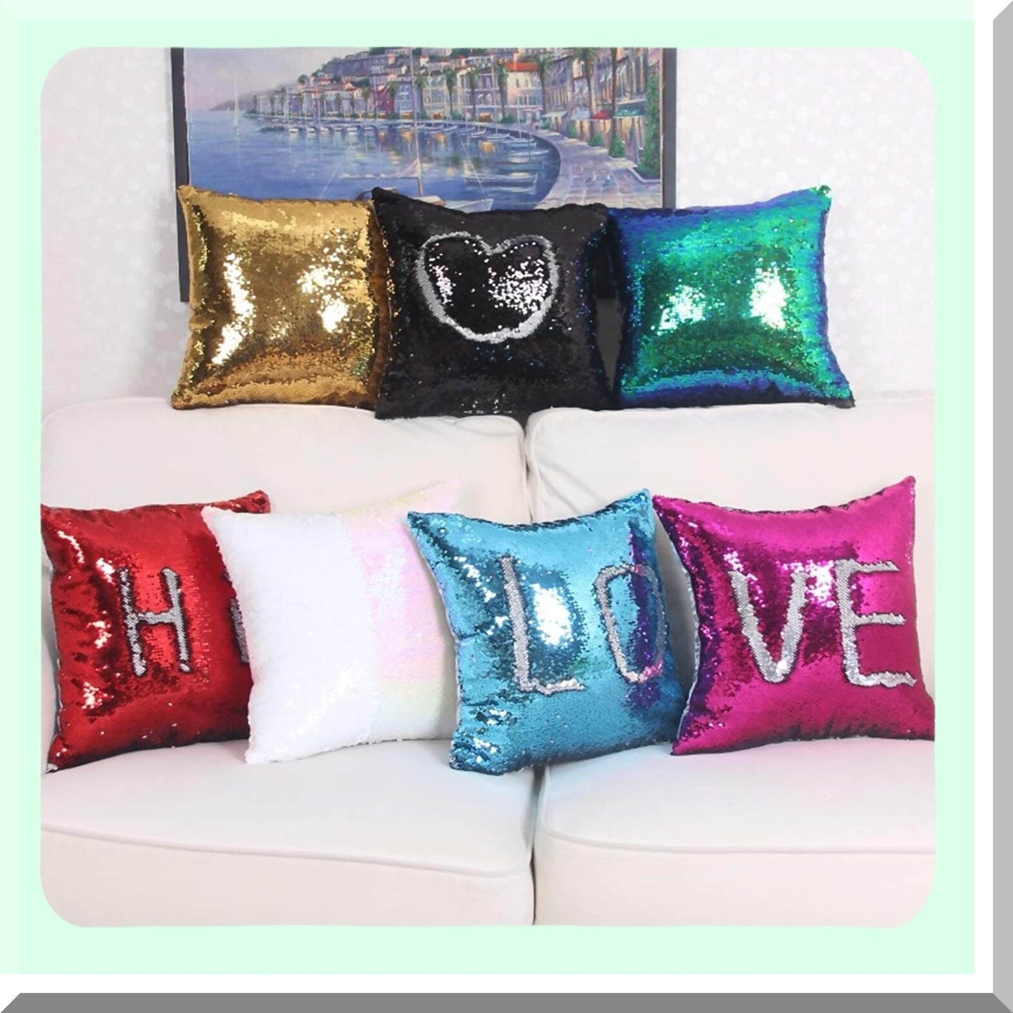 Mermaid Magic Reversible Sequin Pillowcase Set - Black 16x16 - Personalized Kids Decorative Cushion Covers - Sublimation Blank 2PCS
