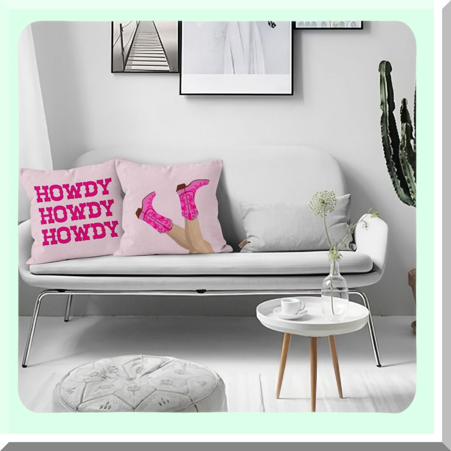 Disco Cowgirl Fun Pillowcase Set - Hot Pink Preppy Howdy Boots Decor for Girls Room Dorm Sofa Bed, 18x18 Inch Throw Pillow Cover, Set of 4