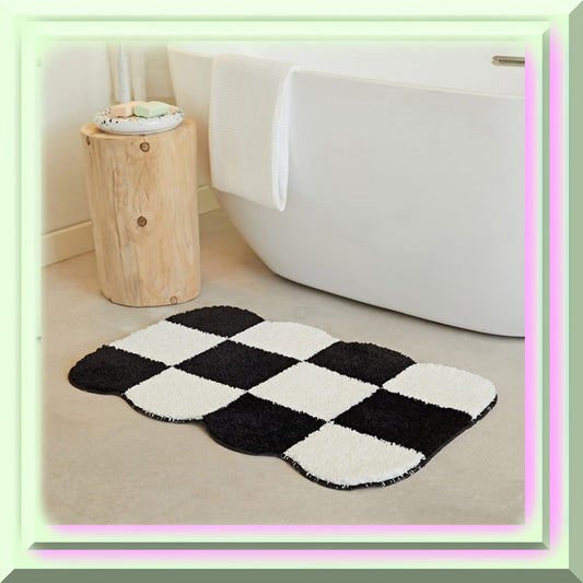 Checkered Flocking Bath Rug 15.75x23.62 Black