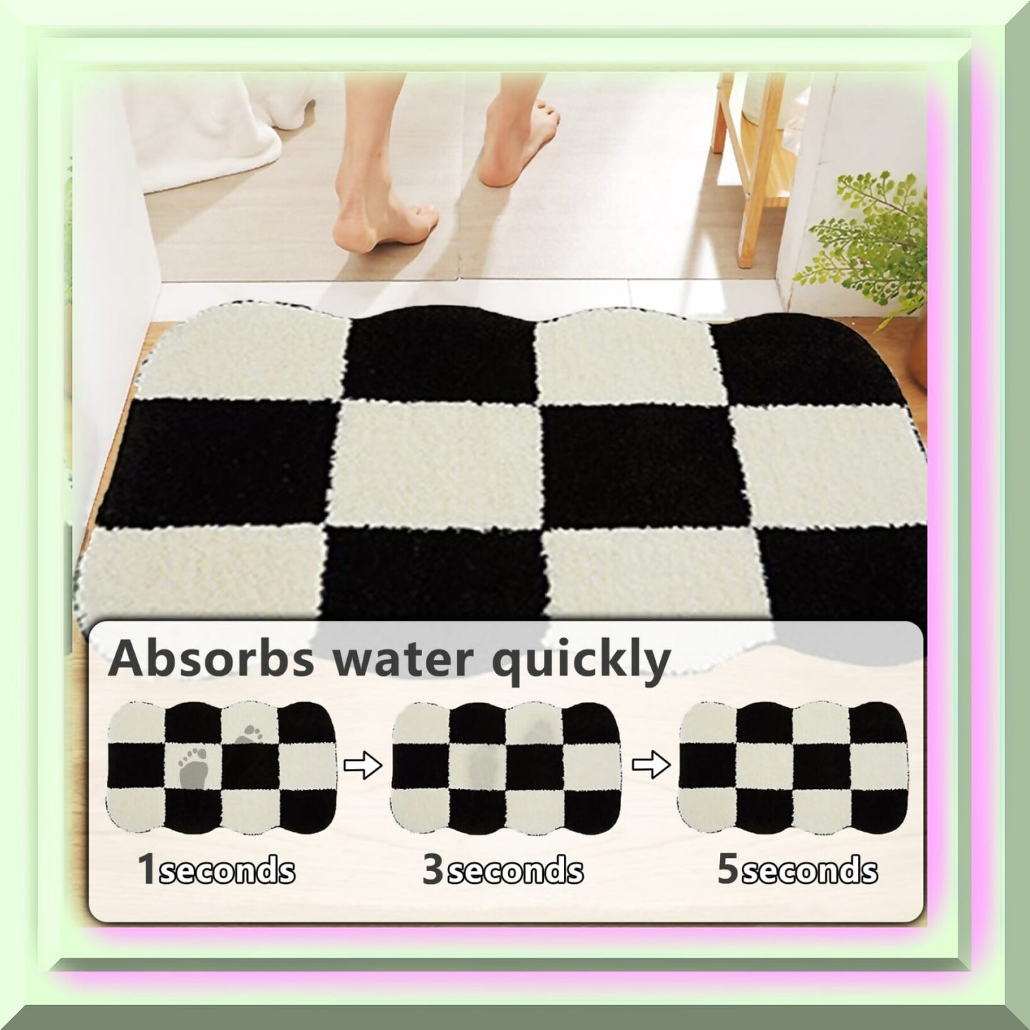 Checkered Flocking Bath Rug 15.75x23.62 Black
