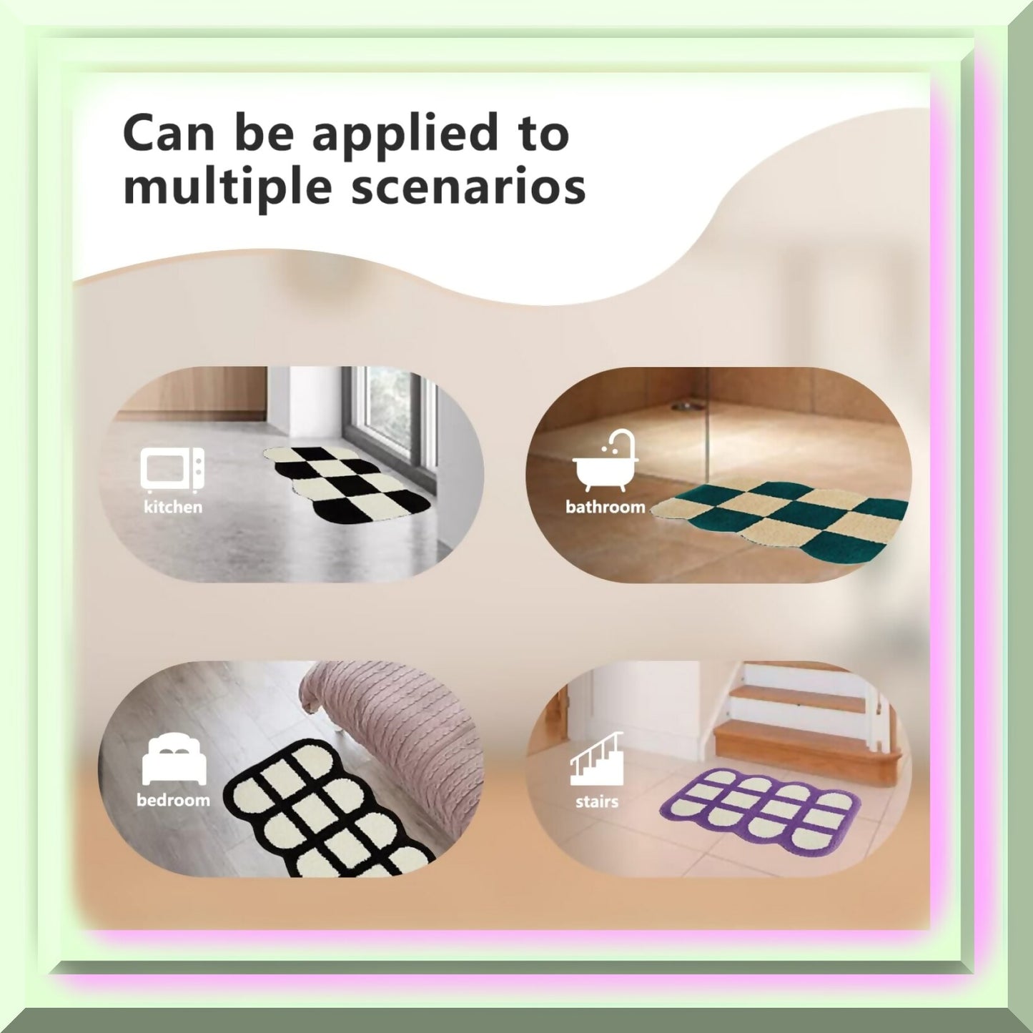 Checkered Flocking Bath Rug 15.75x23.62 Black