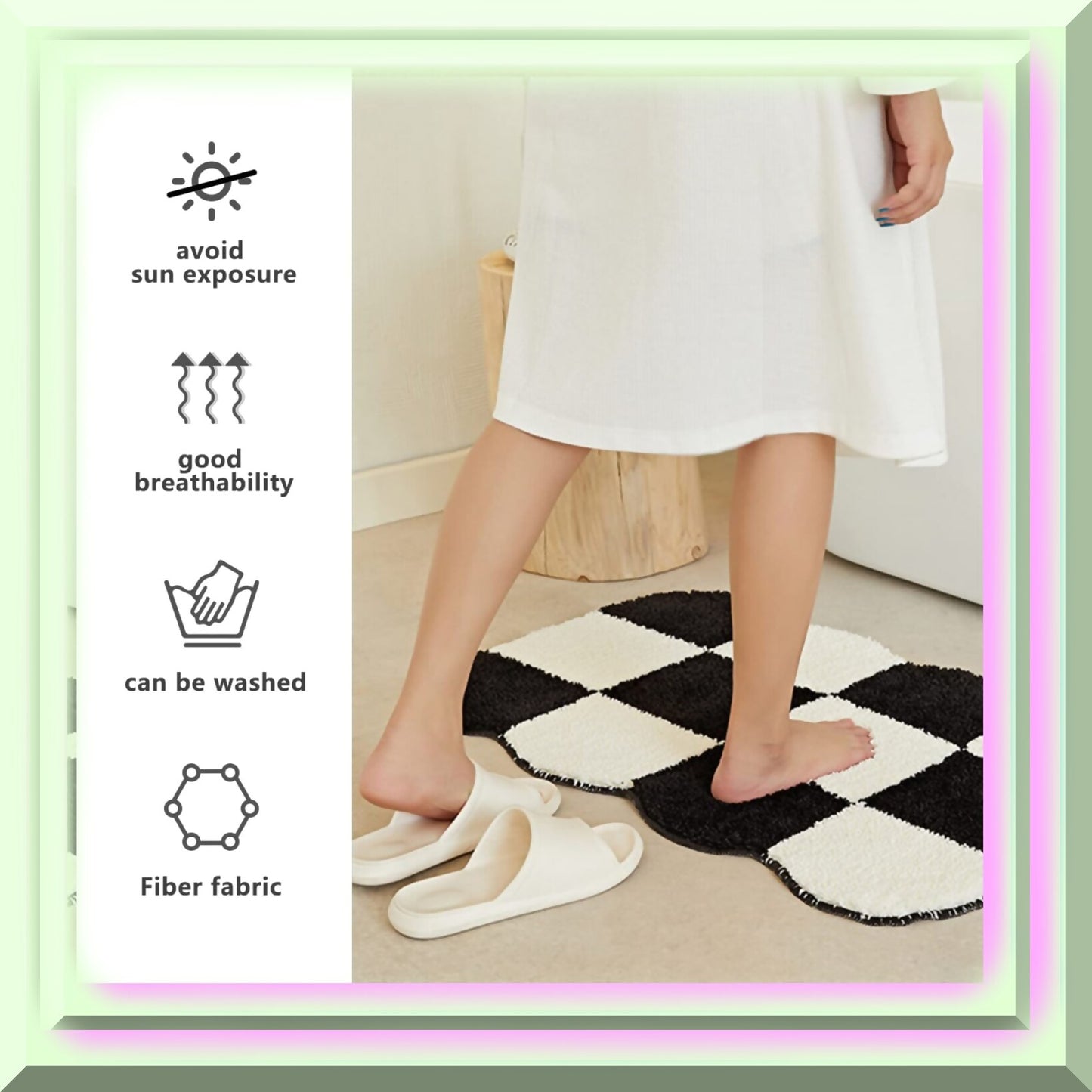 Checkered Flocking Bath Rug 15.75x23.62 Black