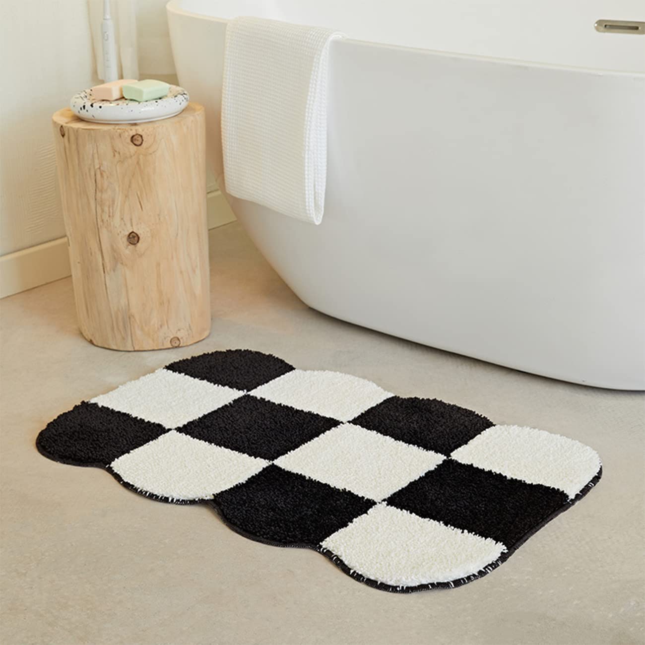 Checkered Flocking Bath Rug 15.75x23.62 Black