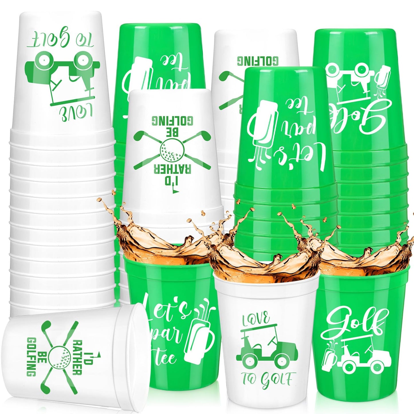 Golf Ball Cart Cups - 24 Pack Reusable Plastic Drinkware Set for Golf Themed Parties, Events, Housewarming, Family Dinners. Perfect Favors & Decor!