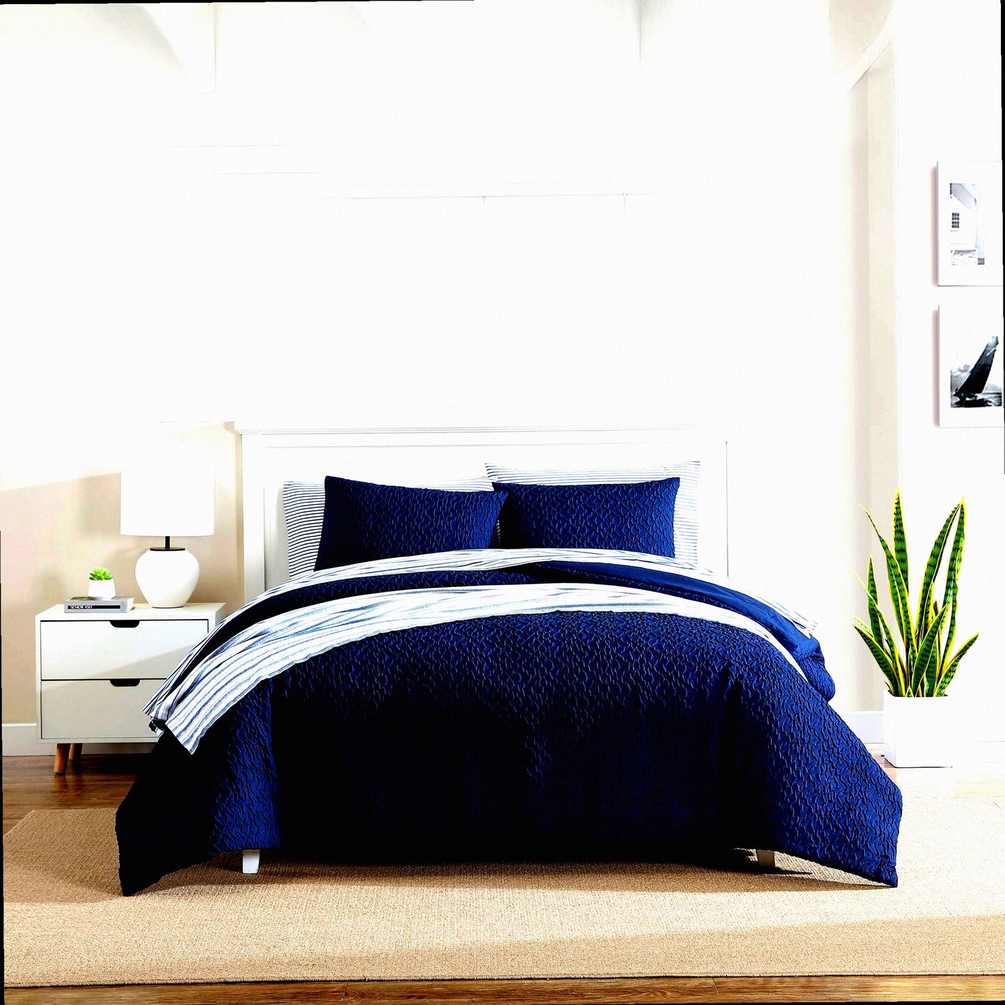 Navy Harbor Comfort Twin Set - Soft Cozy Microfiber Bedding with Matching Sham for All Season Home Decor. Twin Size Comforter Set.