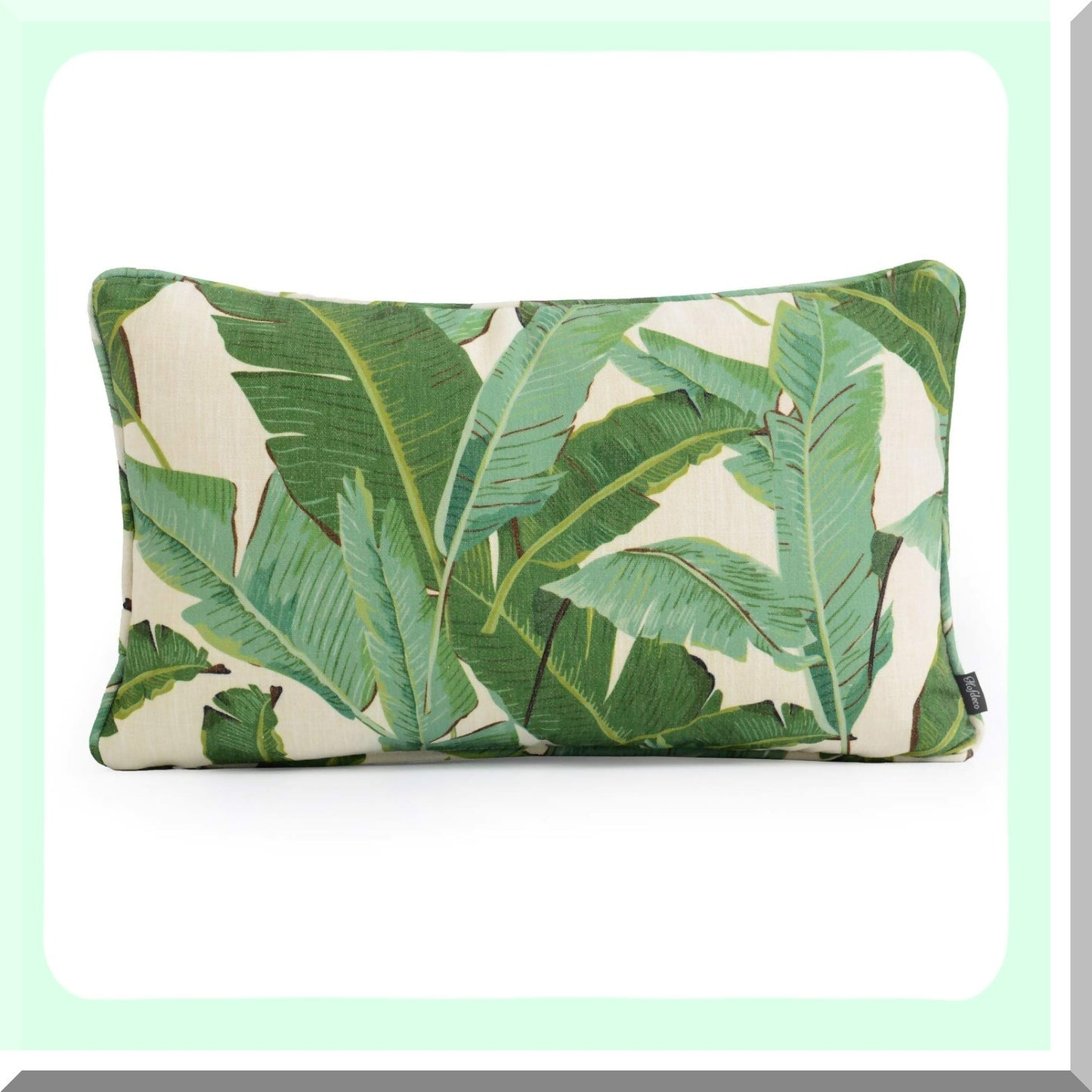 Tropical Leaf Cotton Linen Lumbar Pillow Cover Set - Premium Decorative Banana Leaf Design - 12"x20" - Pack of 2 - Home Decor Accent