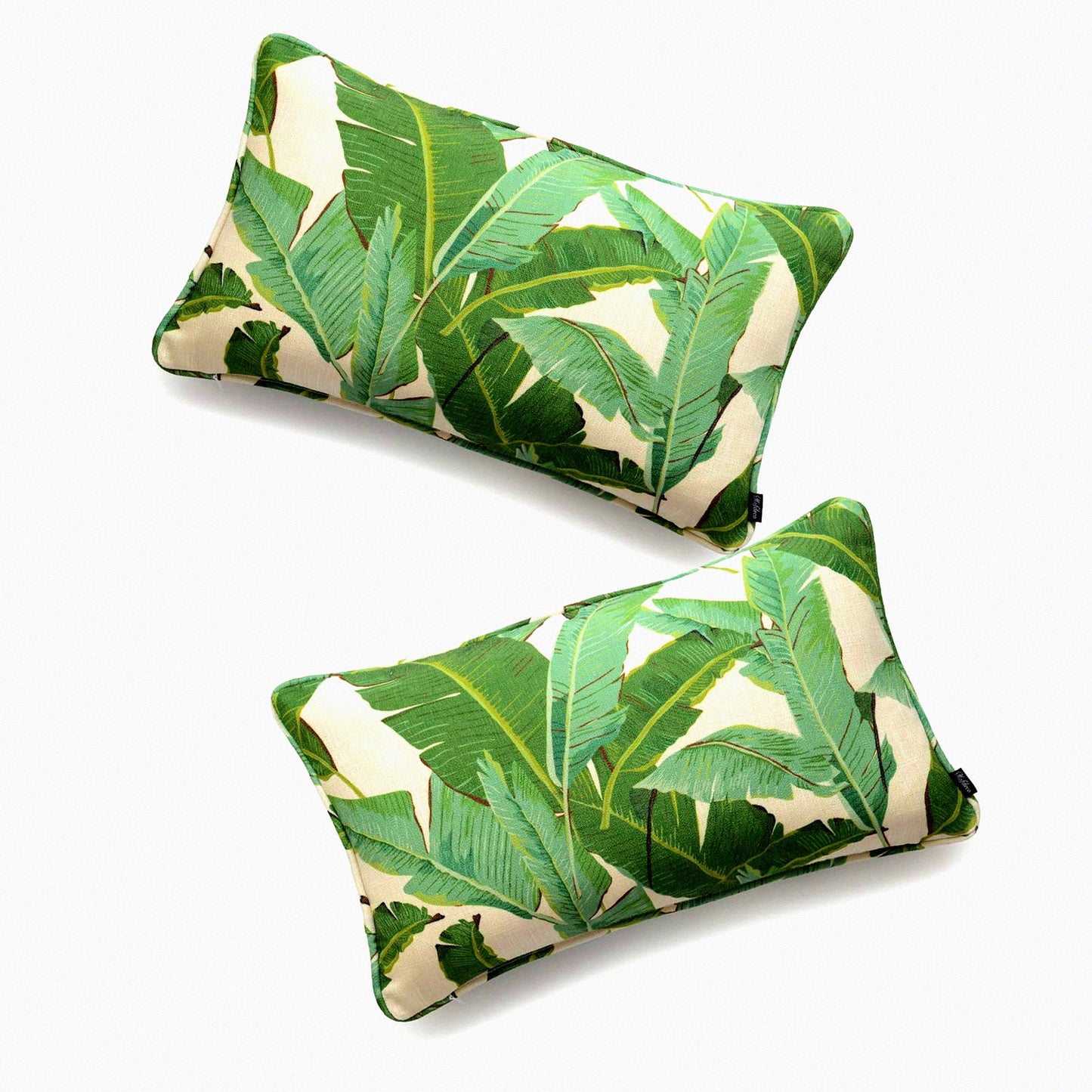 Tropical Leaf Cotton Linen Lumbar Pillow Cover Set - Premium Decorative Banana Leaf Design - 12"x20" - Pack of 2 - Home Decor Accent