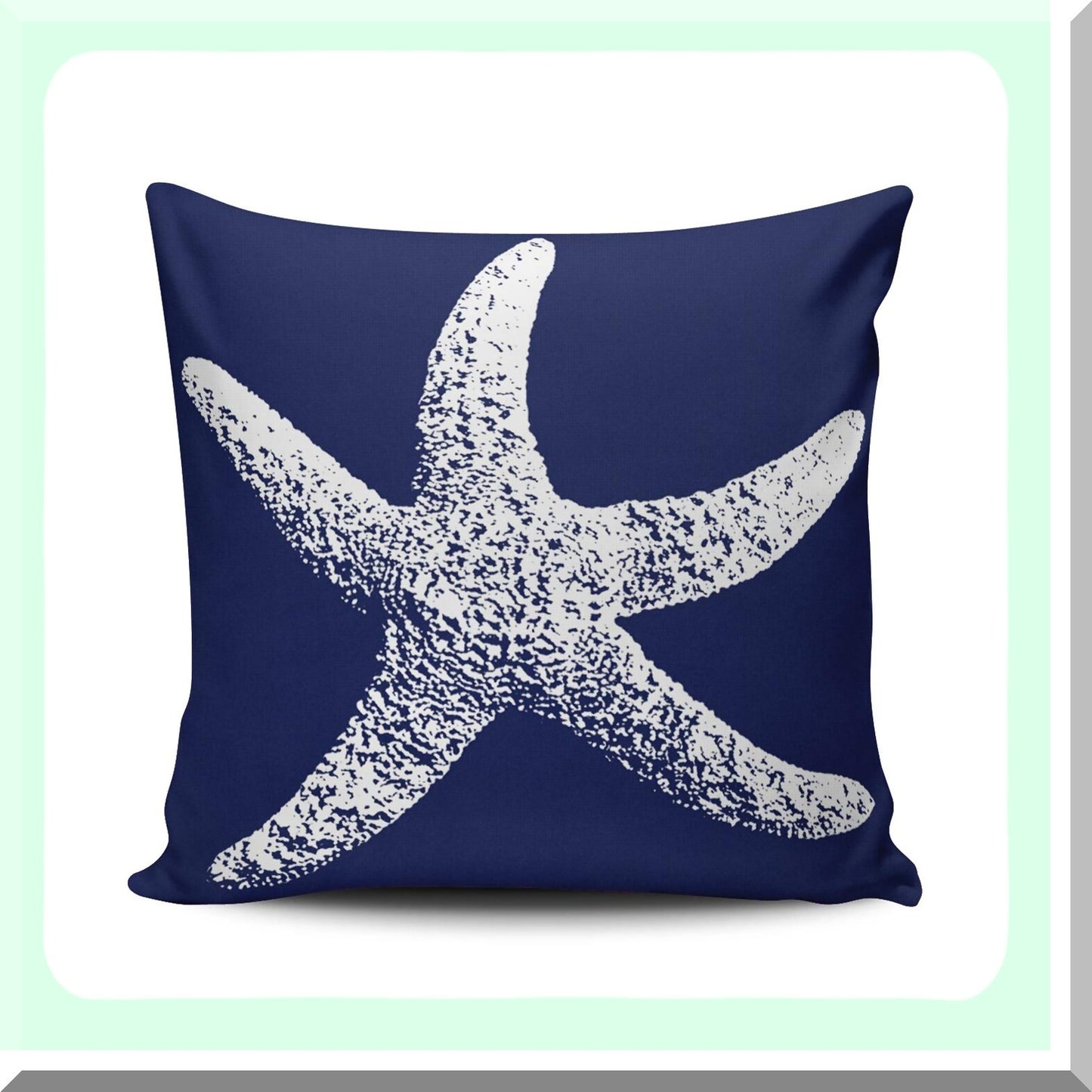 Starfish Dream Navy Blue White Pillowcase - 20X20 Inch Square Throw Cushion Cover - Double Sided Printed Home Decor - Coastal Beach Theme