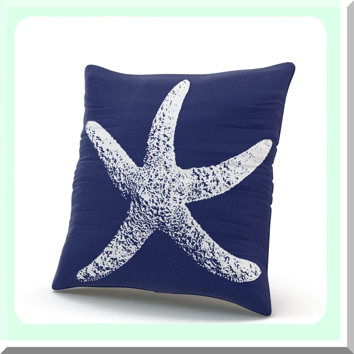 Starfish Dream Navy Blue White Pillowcase - 20X20 Inch Square Throw Cushion Cover - Double Sided Printed Home Decor - Coastal Beach Theme