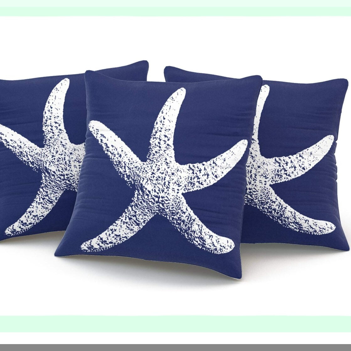 Starfish Dream Navy Blue White Pillowcase - 20X20 Inch Square Throw Cushion Cover - Double Sided Printed Home Decor - Coastal Beach Theme