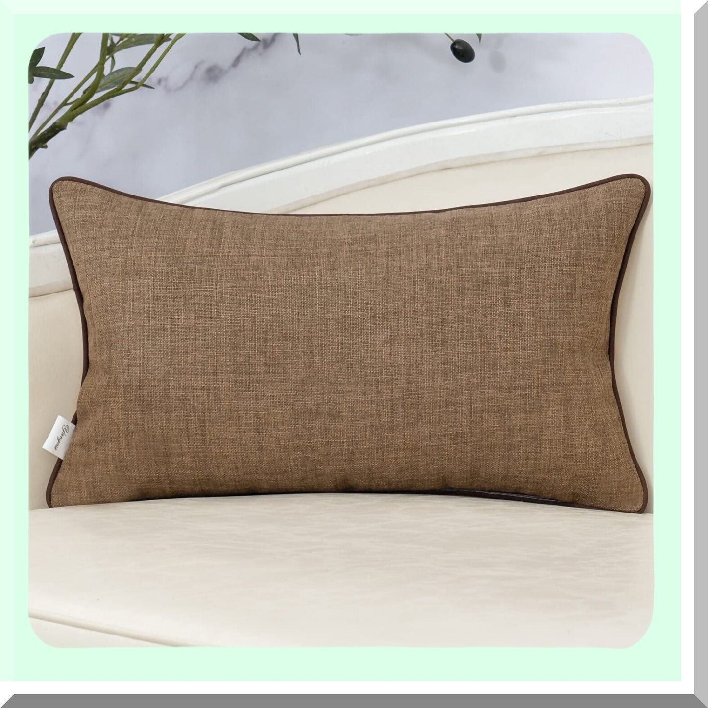 Farmhouse Coffee Brown Patchwork Linen Lumbar Pillow Cover - Burlap Cushion Case for Sofa Couch - Neutral Oblong Pillowcase - 12x20 Inch Home Decor