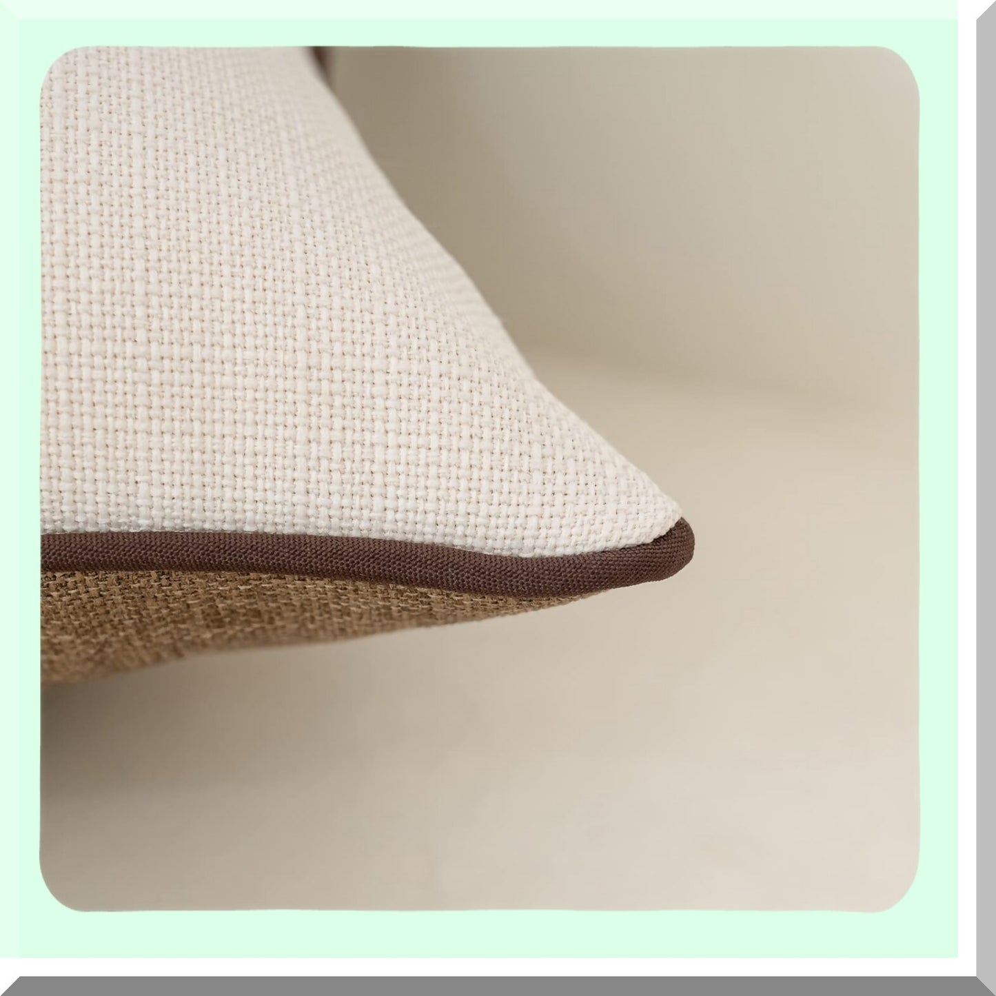 Farmhouse Coffee Brown Patchwork Linen Lumbar Pillow Cover - Burlap Cushion Case for Sofa Couch - Neutral Oblong Pillowcase - 12x20 Inch Home Decor