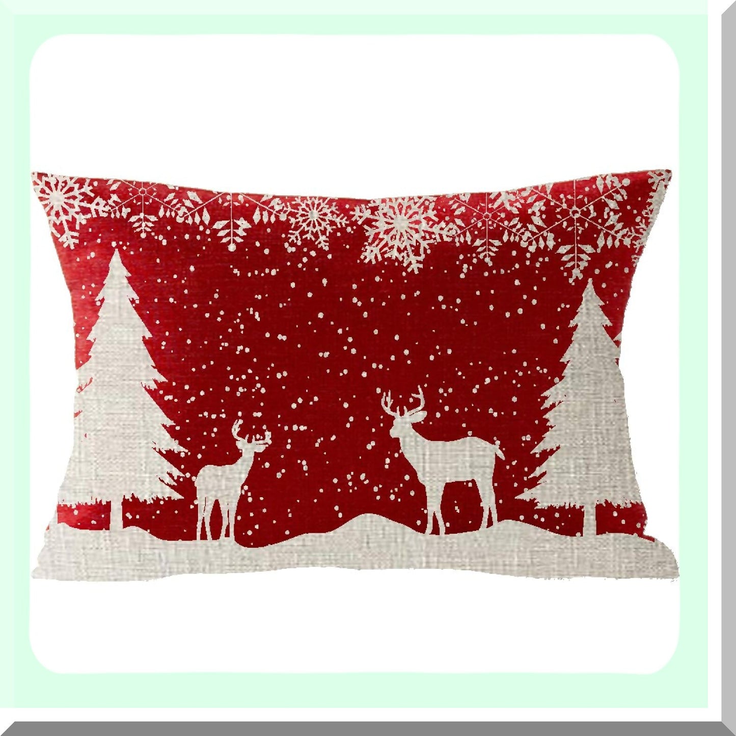 Snowflake Elk Winter Lumbar Pillow Cover - Merry Cotton Linen Throw Cushion Case for Sofa Couch 12"x20" - Let It Snow Wild Animal Decor Pillowcase