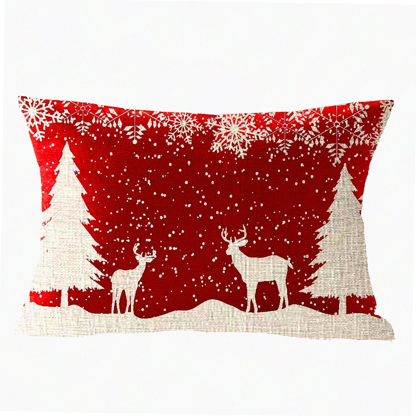 Snowflake Elk Winter Lumbar Pillow Cover - Merry Cotton Linen Throw Cushion Case for Sofa Couch 12"x20" - Let It Snow Wild Animal Decor Pillowcase