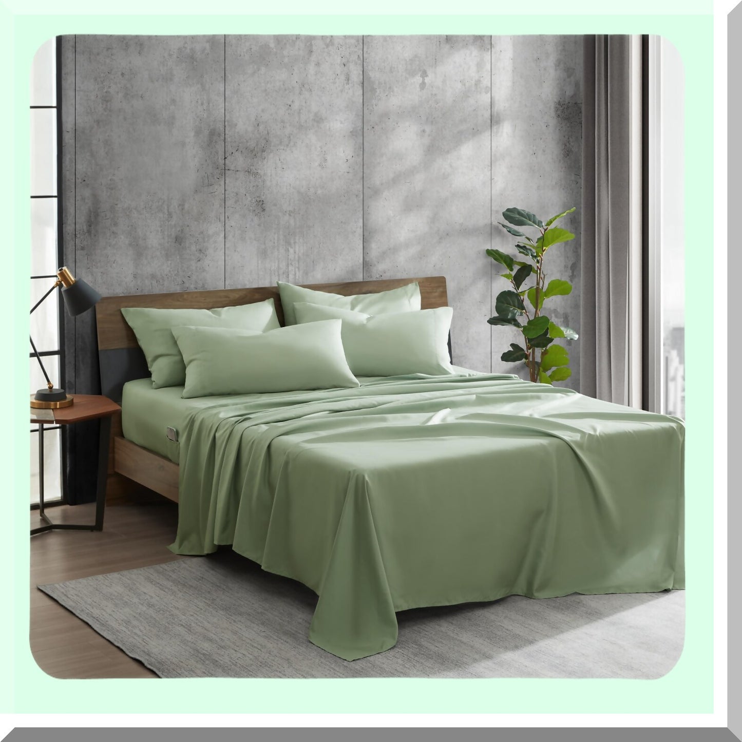 EcoCool Full Sheet Set - Soft Recycled Polyester Bedding, Wrinkle-Resistant & Cooling Finish - Solid Green - 6-Piece Bed Set