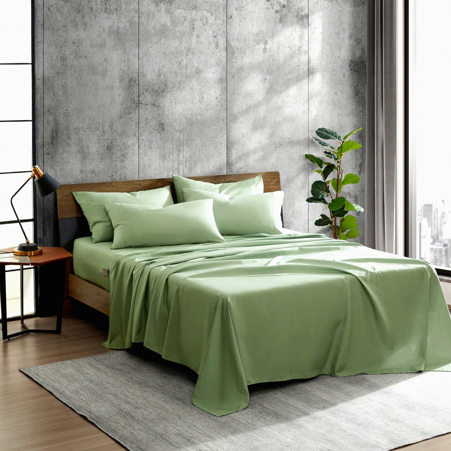 EcoCool Full Sheet Set - Soft Recycled Polyester Bedding, Wrinkle-Resistant & Cooling Finish - Solid Green - 6-Piece Bed Set