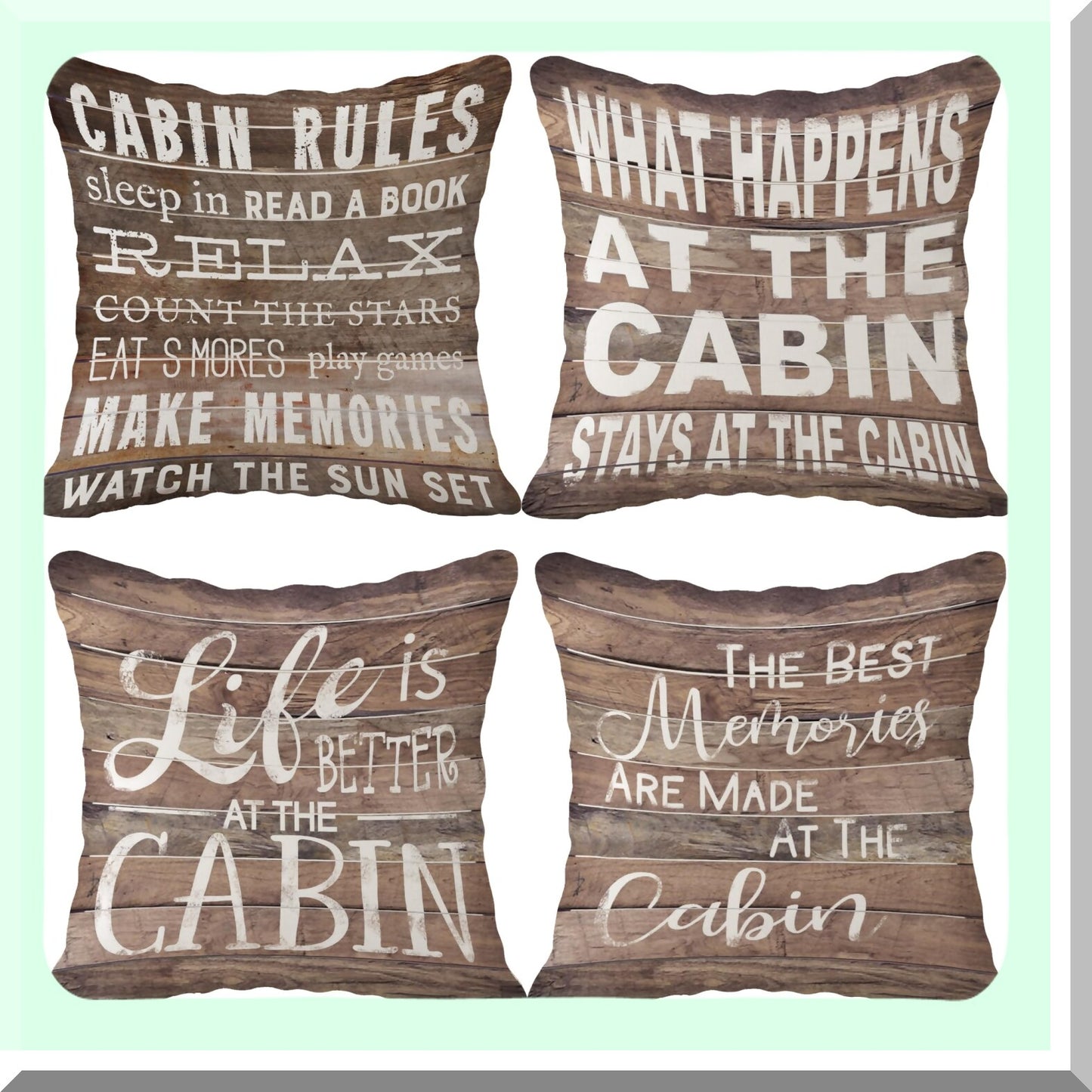 Vintage Cabin Wood Grain Throw Pillow Set - Outdoor Porch Decor - Cabin Rules Decor - Sofa Couch Bed Pillows Cover - 18x18 Inch, Set of 4