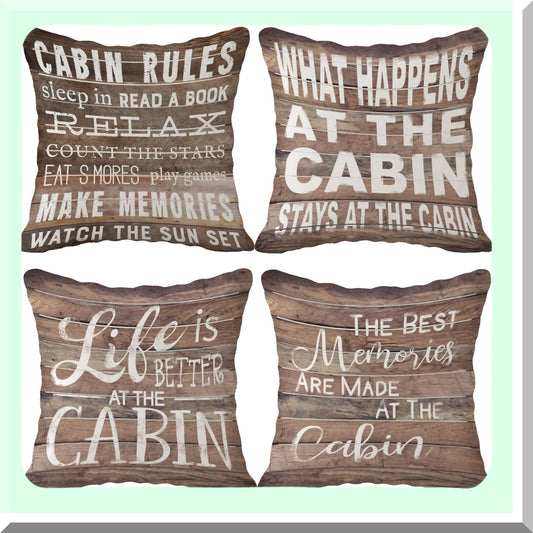 Vintage Cabin Wood Grain Throw Pillow Set - Outdoor Porch Decor - Cabin Rules Decor - Sofa Couch Bed Pillows Cover - 18x18 Inch, Set of 4
