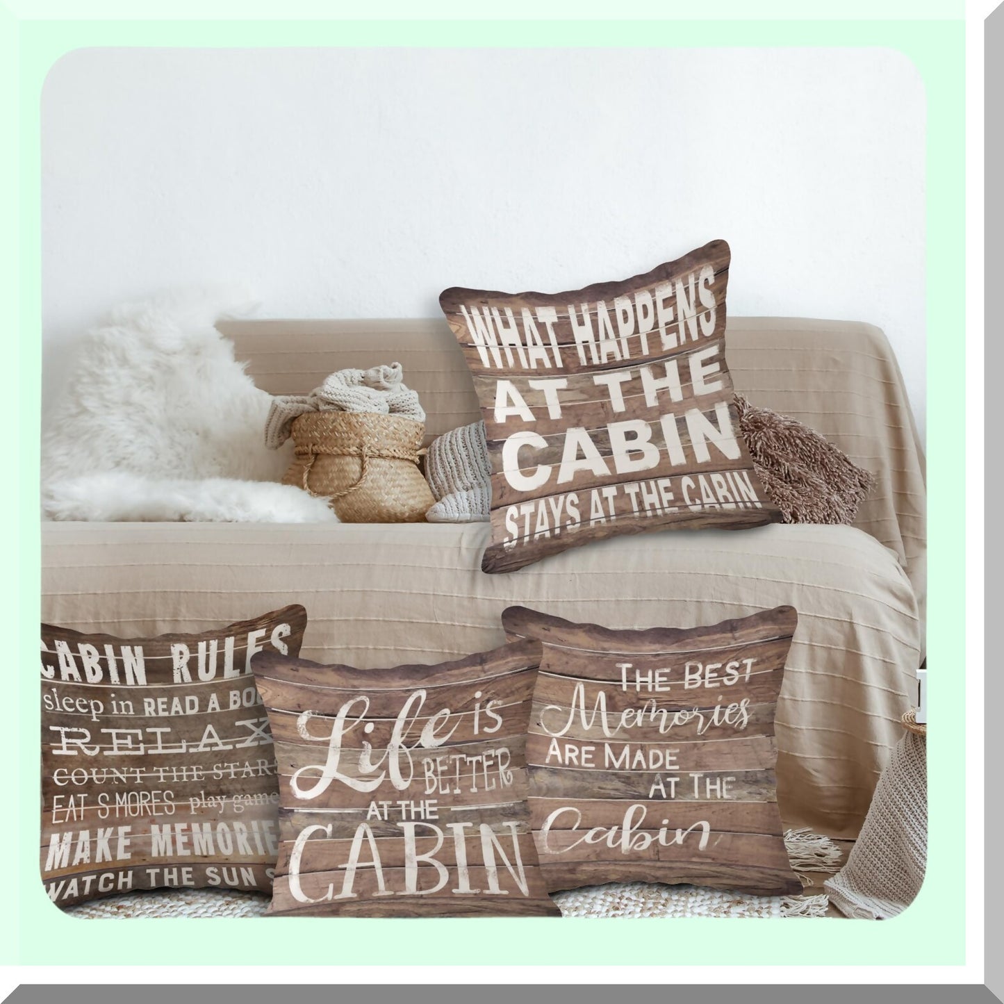 Vintage Cabin Wood Grain Throw Pillow Set - Outdoor Porch Decor - Cabin Rules Decor - Sofa Couch Bed Pillows Cover - 18x18 Inch, Set of 4