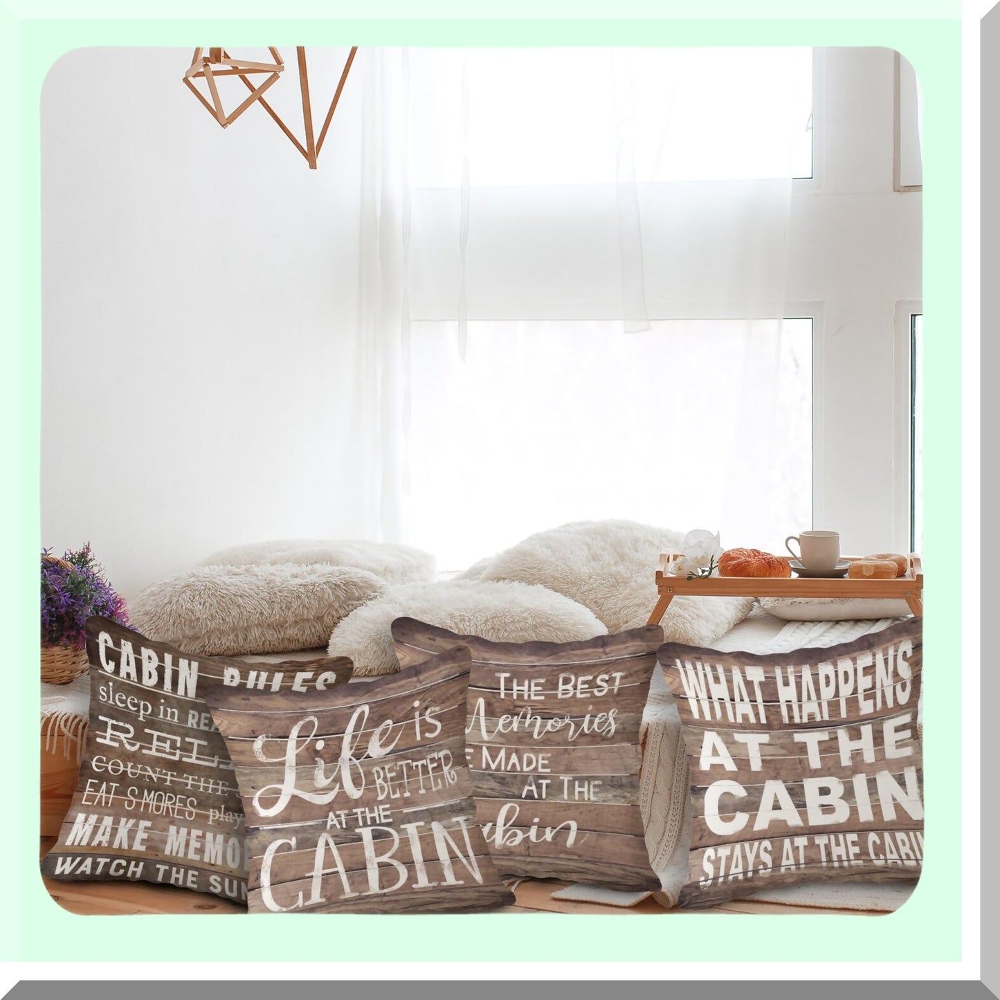 Vintage Cabin Wood Grain Throw Pillow Set - Outdoor Porch Decor - Cabin Rules Decor - Sofa Couch Bed Pillows Cover - 18x18 Inch, Set of 4