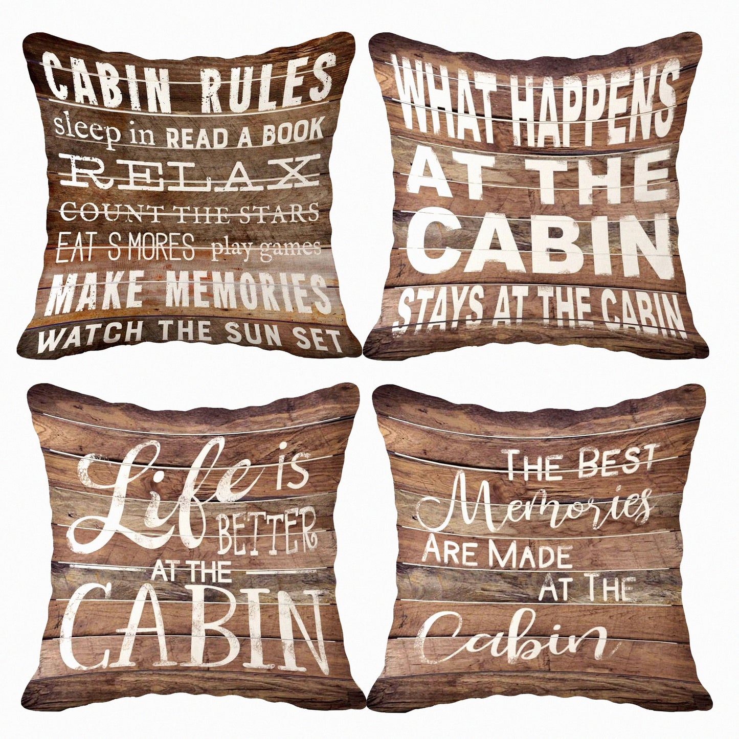 Vintage Cabin Wood Grain Throw Pillow Set - Outdoor Porch Decor - Cabin Rules Decor - Sofa Couch Bed Pillows Cover - 18x18 Inch, Set of 4