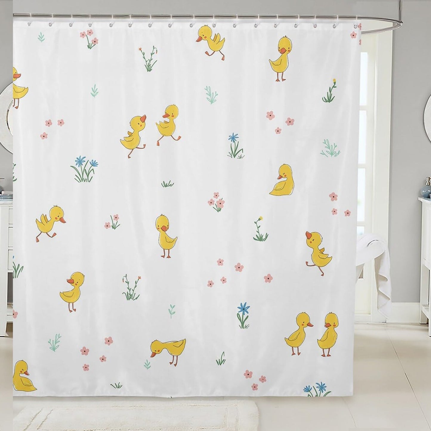 Kids Cartoon Duck Shower Curtain 72x72 Inches