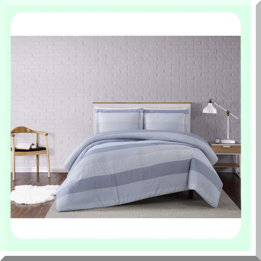 Luxury Stripe Comforter Set - Soft Grey Full/Queen 3 Piece Bedding Ensemble - Plush & Cozy Bedspread for Bedroom Decor - Elegant & Stylish Design