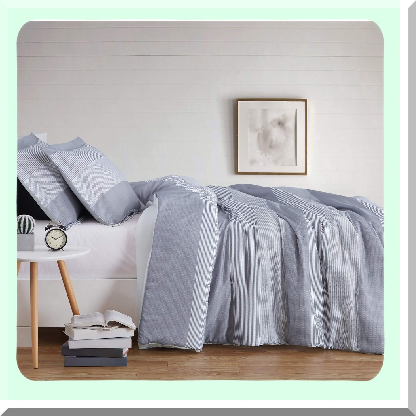 Luxury Stripe Comforter Set - Soft Grey Full/Queen 3 Piece Bedding Ensemble - Plush & Cozy Bedspread for Bedroom Decor - Elegant & Stylish Design