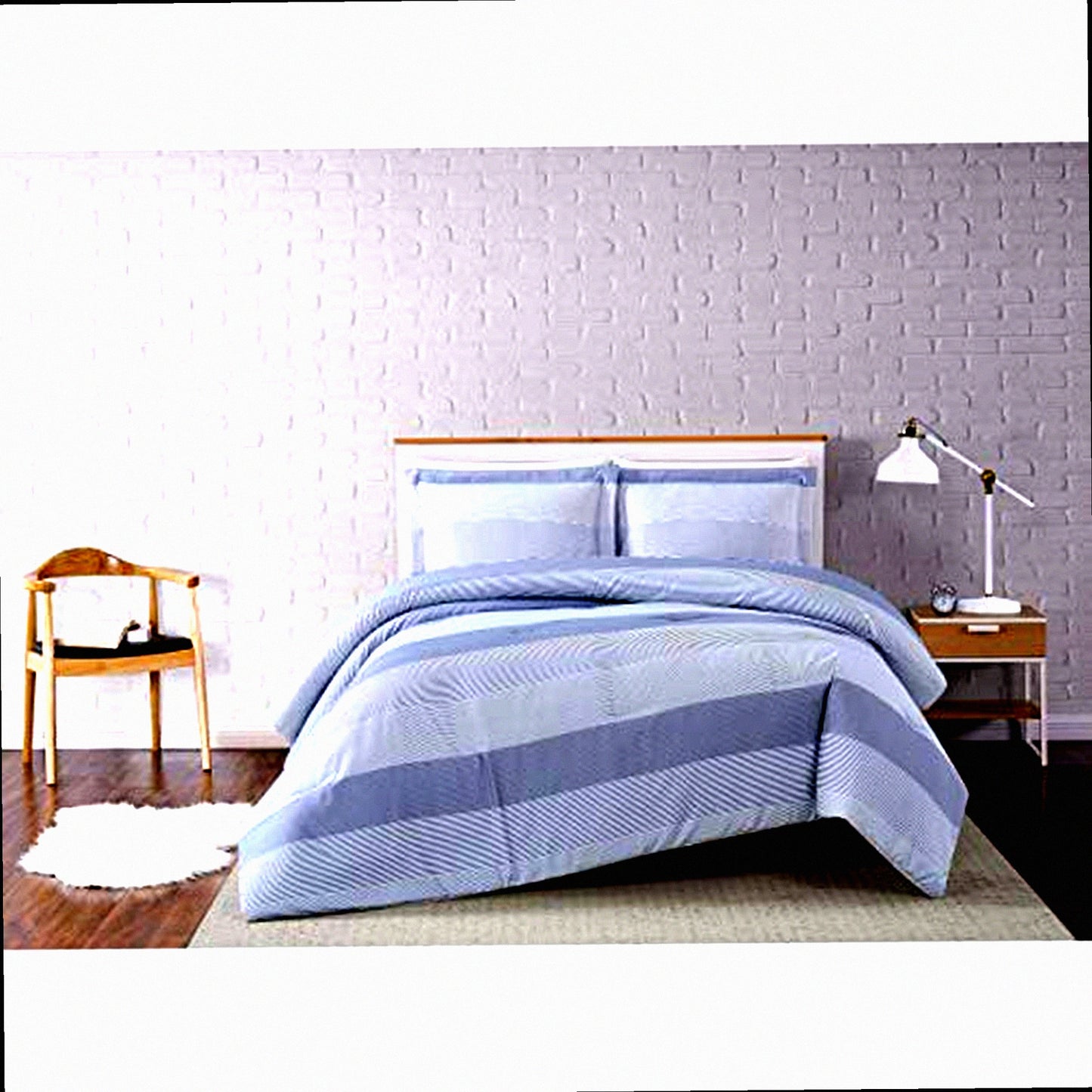 Luxury Stripe Comforter Set - Soft Grey Full/Queen 3 Piece Bedding Ensemble - Plush & Cozy Bedspread for Bedroom Decor - Elegant & Stylish Design