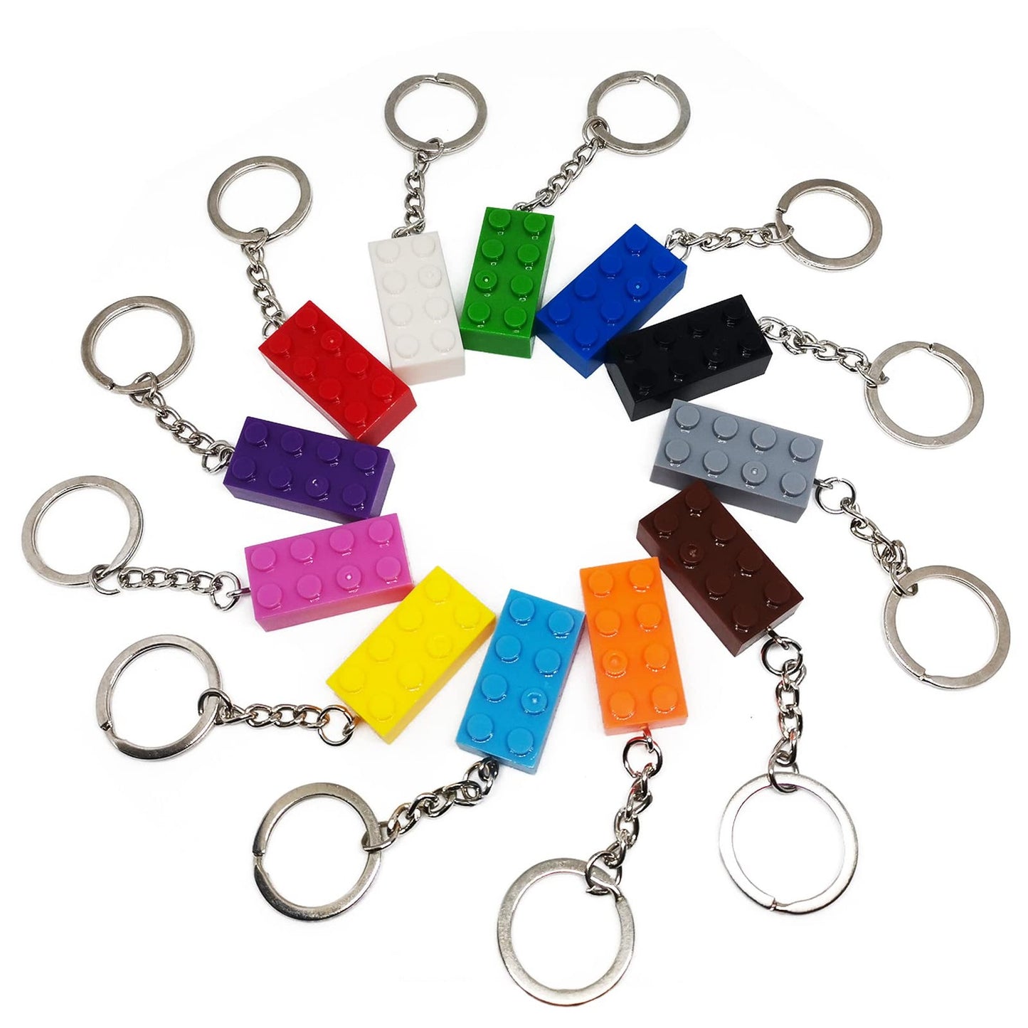 Colorful Brick Keychain Set - 12 Pack Building Block Keyrings for Birthdays, Parties, Rewards, Decorations - Fun Party Bag Fillers & Pendants