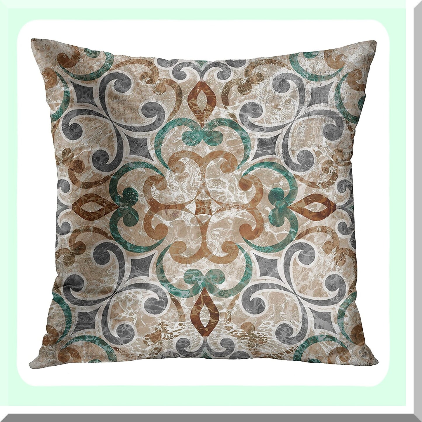 Boho Leafy Vintage Pillowcase Set - Brown Green Teal Grey Abstract Floral Decor - Home Decorative Covers - Standard Square 18x18 Inches