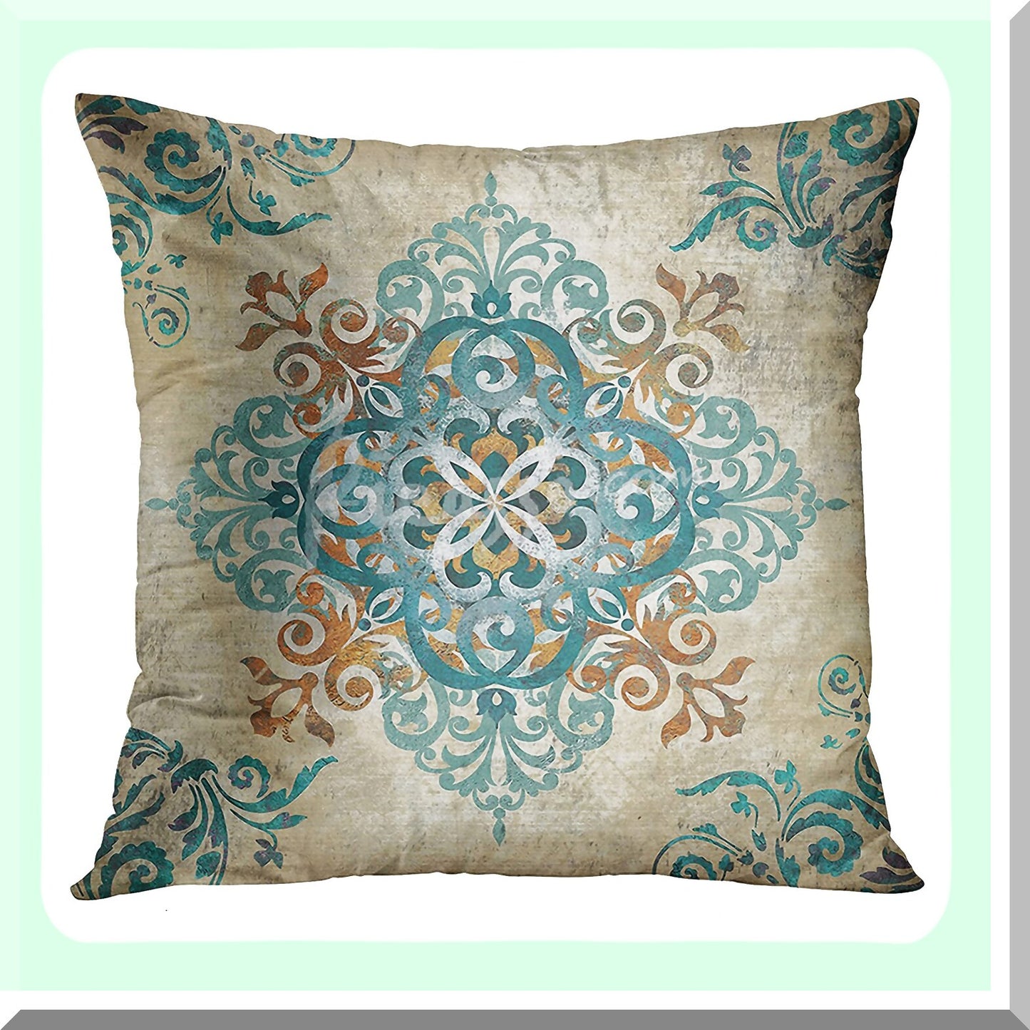Boho Leafy Vintage Pillowcase Set - Brown Green Teal Grey Abstract Floral Decor - Home Decorative Covers - Standard Square 18x18 Inches