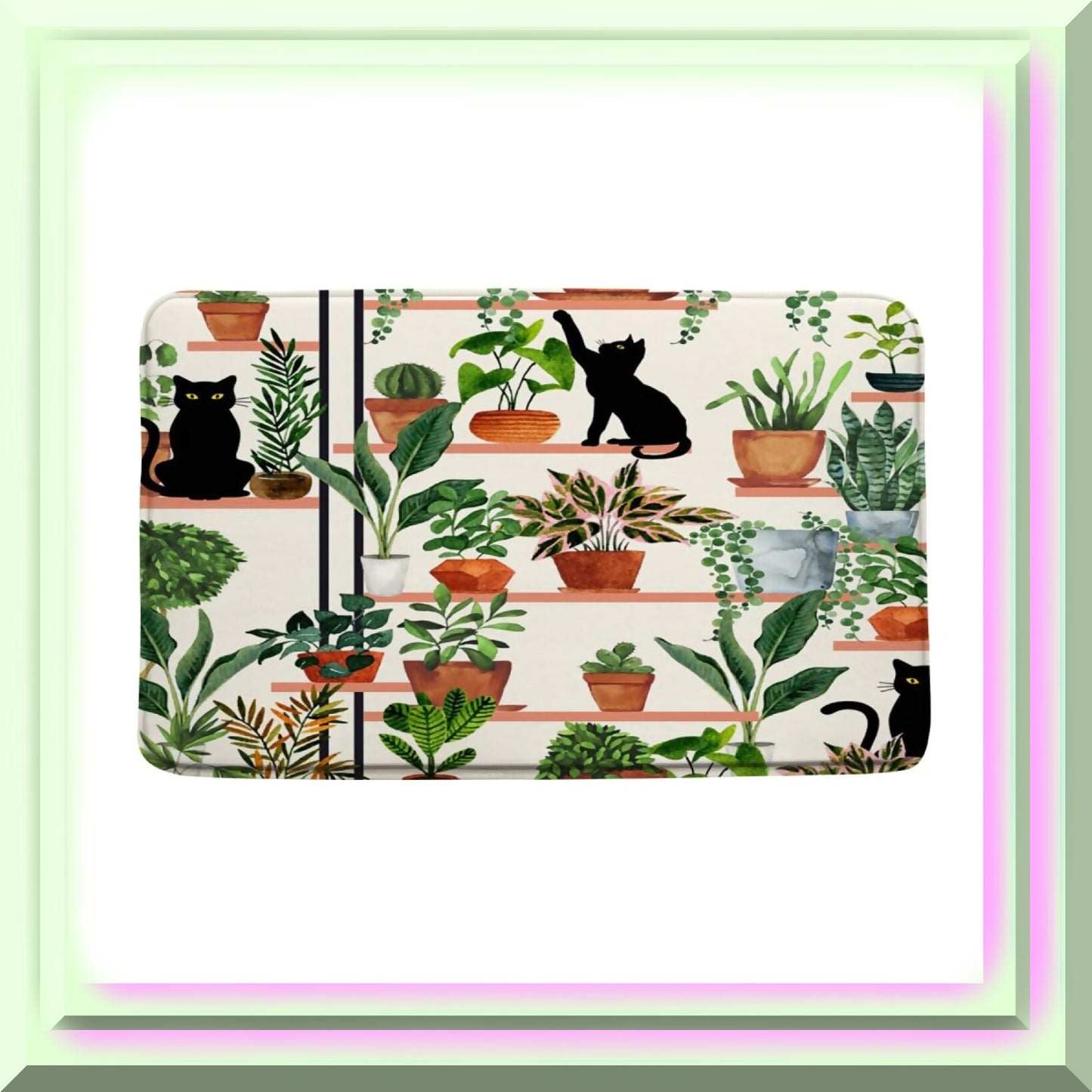 Plants Cat Bath Mat 17.7x29.5 Inch Black Green Leaves