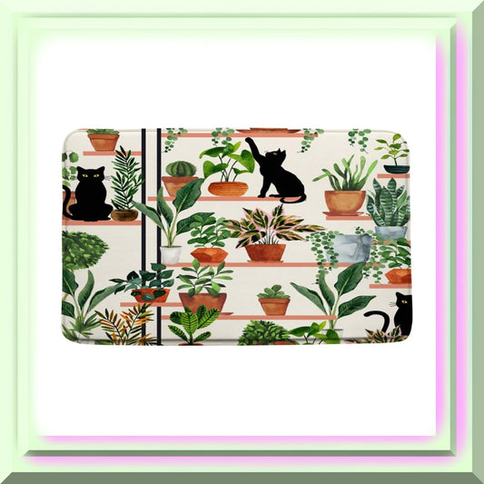 Plants Cat Bath Mat 17.7x29.5 Inch Black Green Leaves