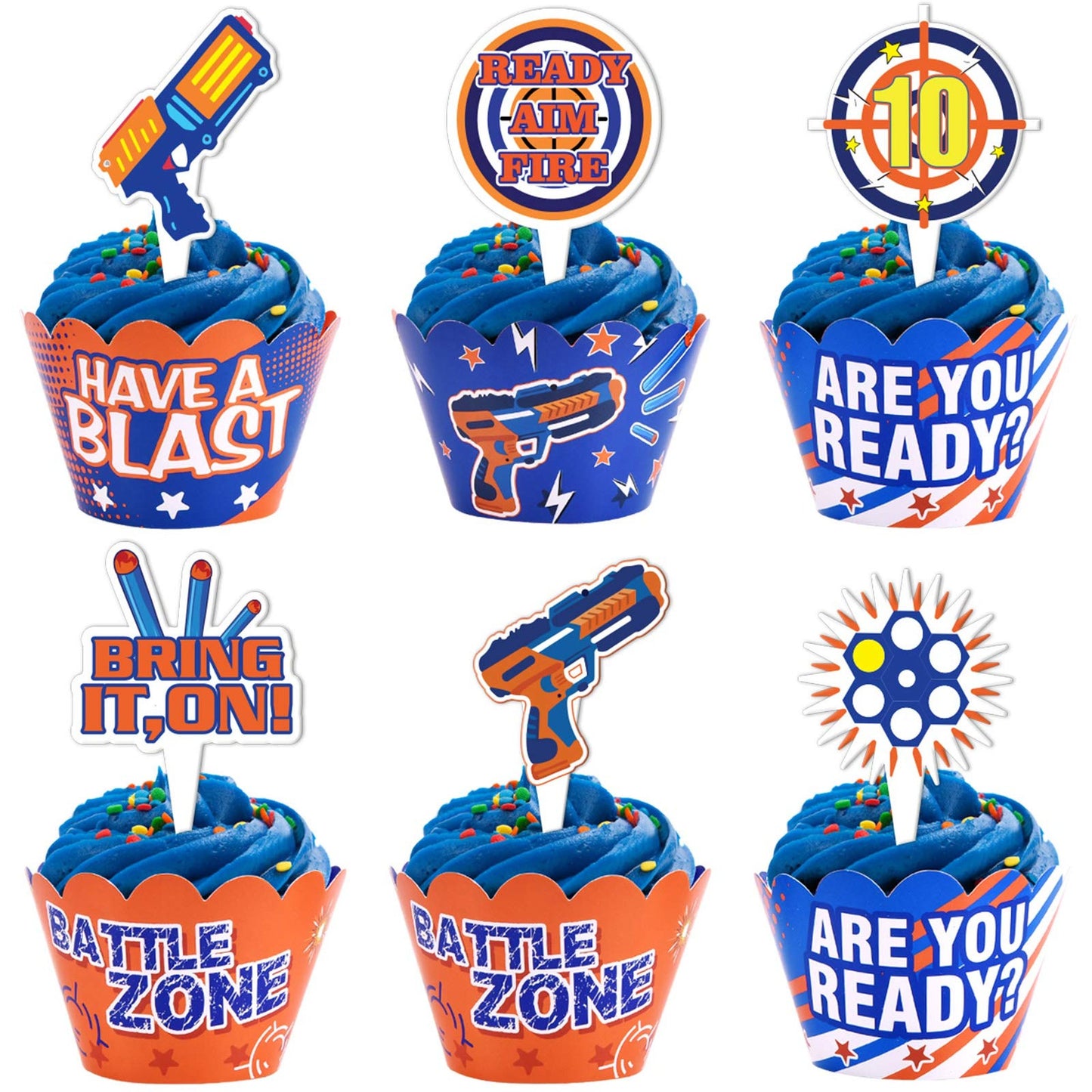 Dart War Party Cupcake Toppers and Wrappers for Kids