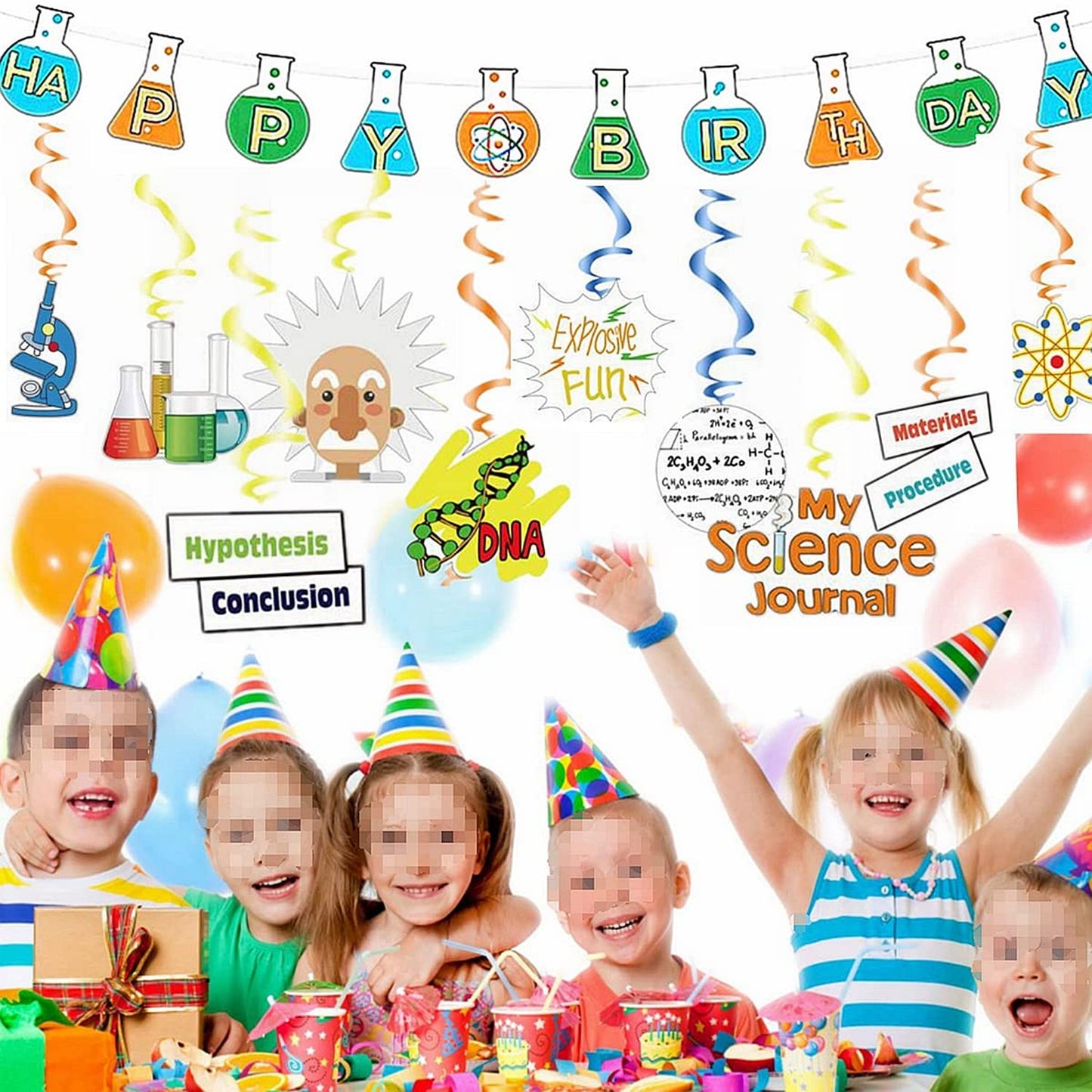 Science Birthday Decoration Kit with Banner and Hanging Cutouts