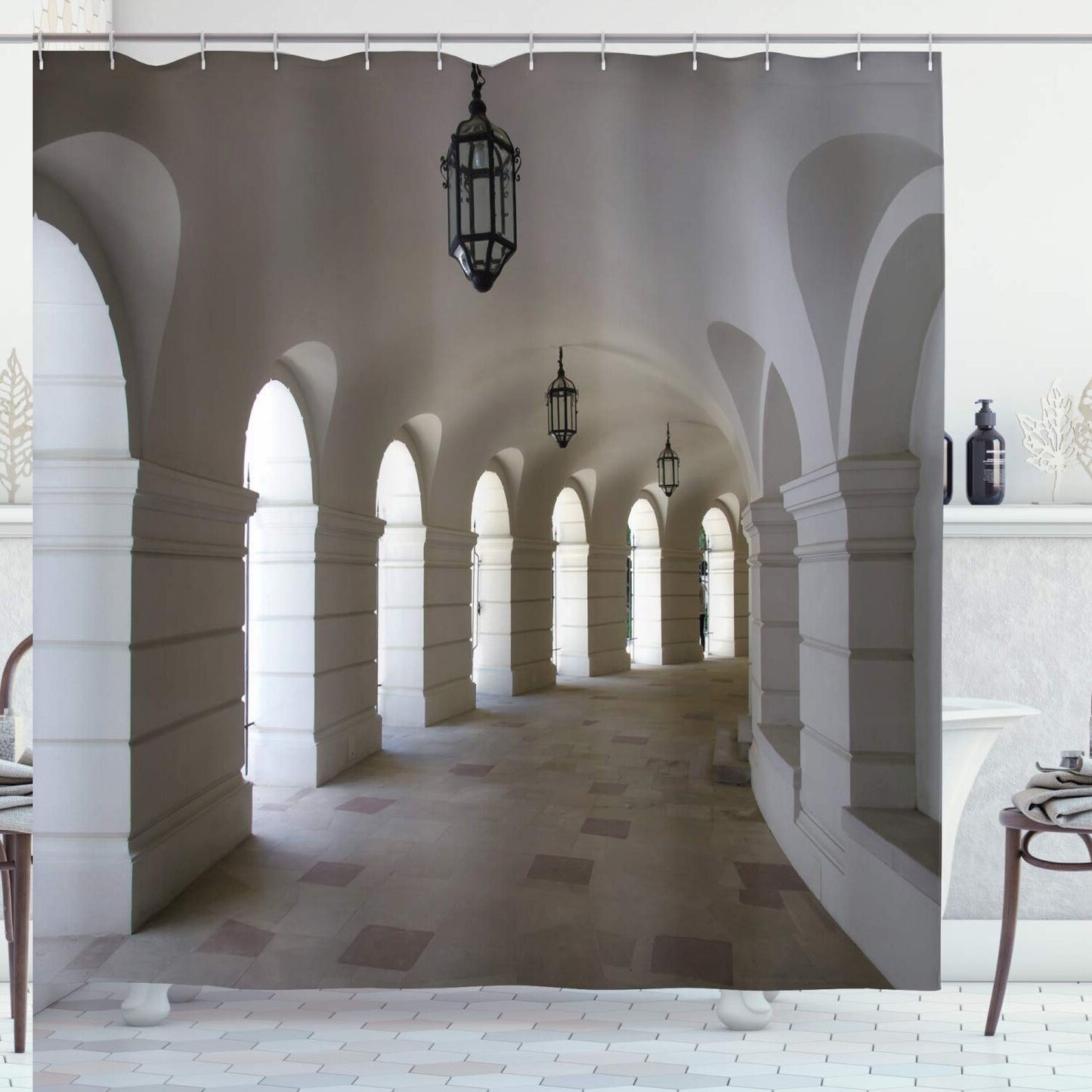 Medieval Scene Shower Curtain 69x70 White