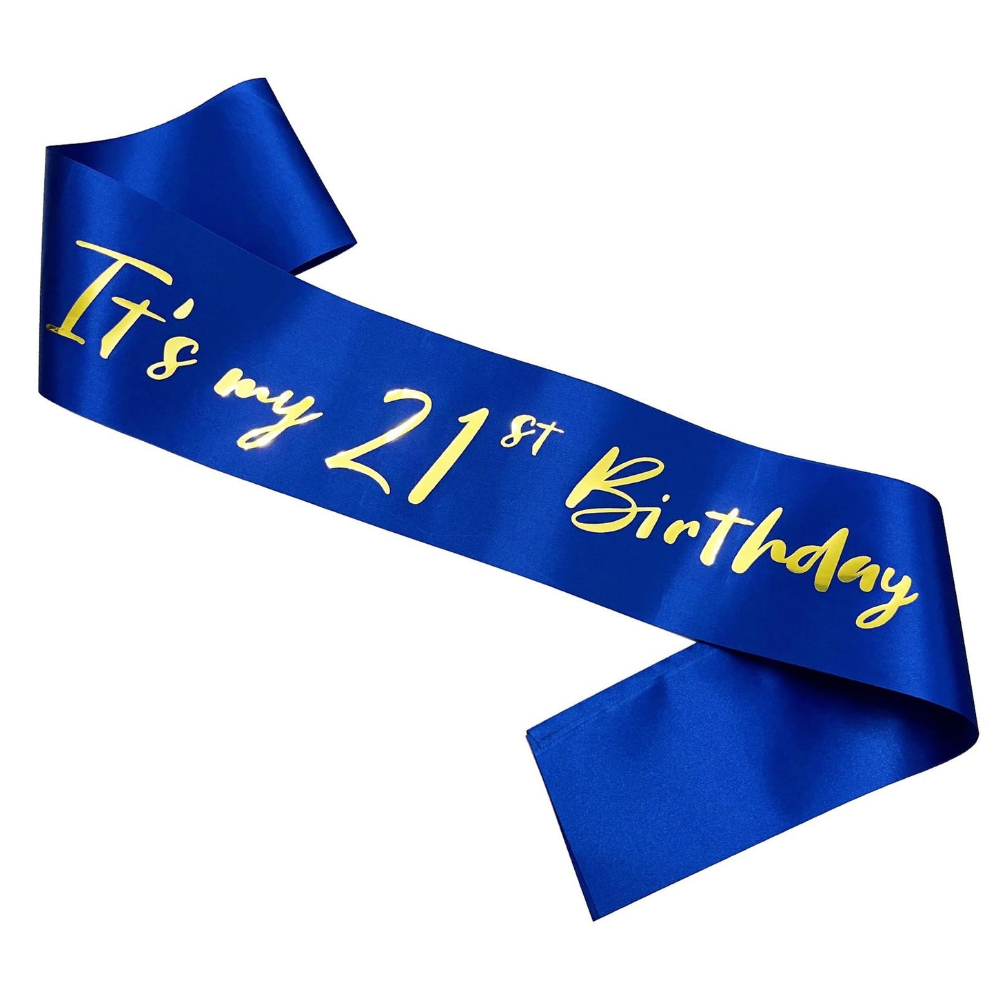 Blue Gold 21st Birthday Sash - Soft Sashes with F Letter - Party Favor Supplies for Girls or Boys - Happy 21st Birthday Decorations