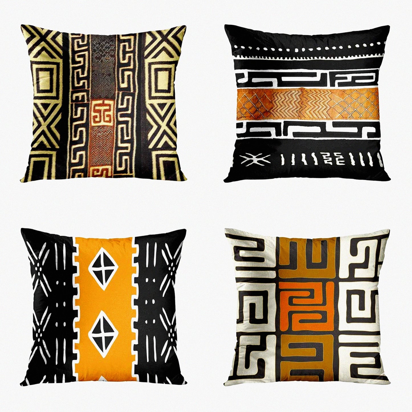 EarthTribal Geometric Pillowcase Set - Mud Cloth Inspired Decorative Cushion Covers for Sofa, Bed, Couch - 18x18 Inch Square Throw Pillow Covers